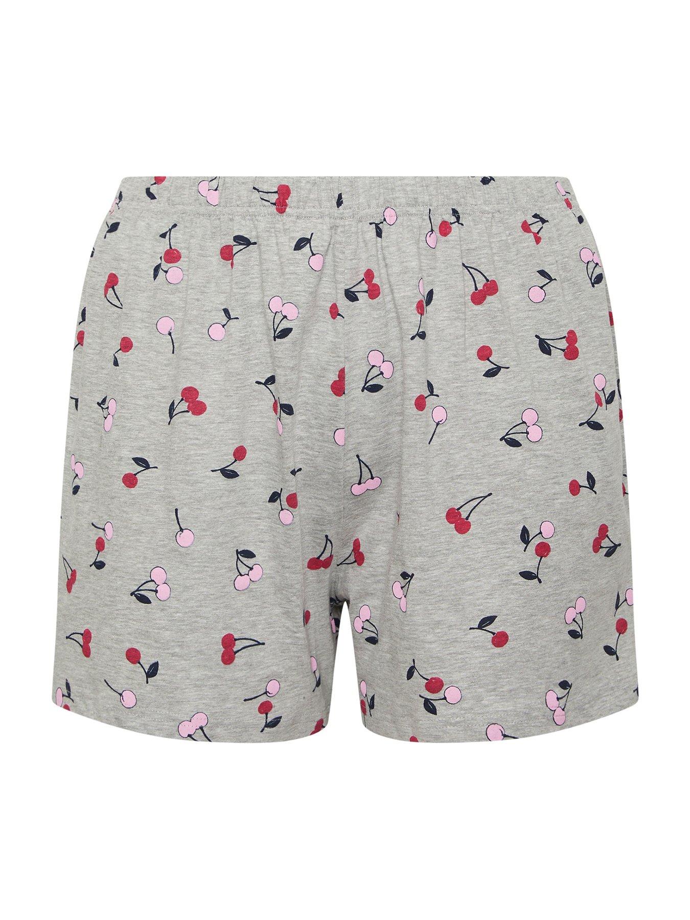 Image 5 of 5 of Yours Curve Cherry Print Pyjama Shorts - Grey