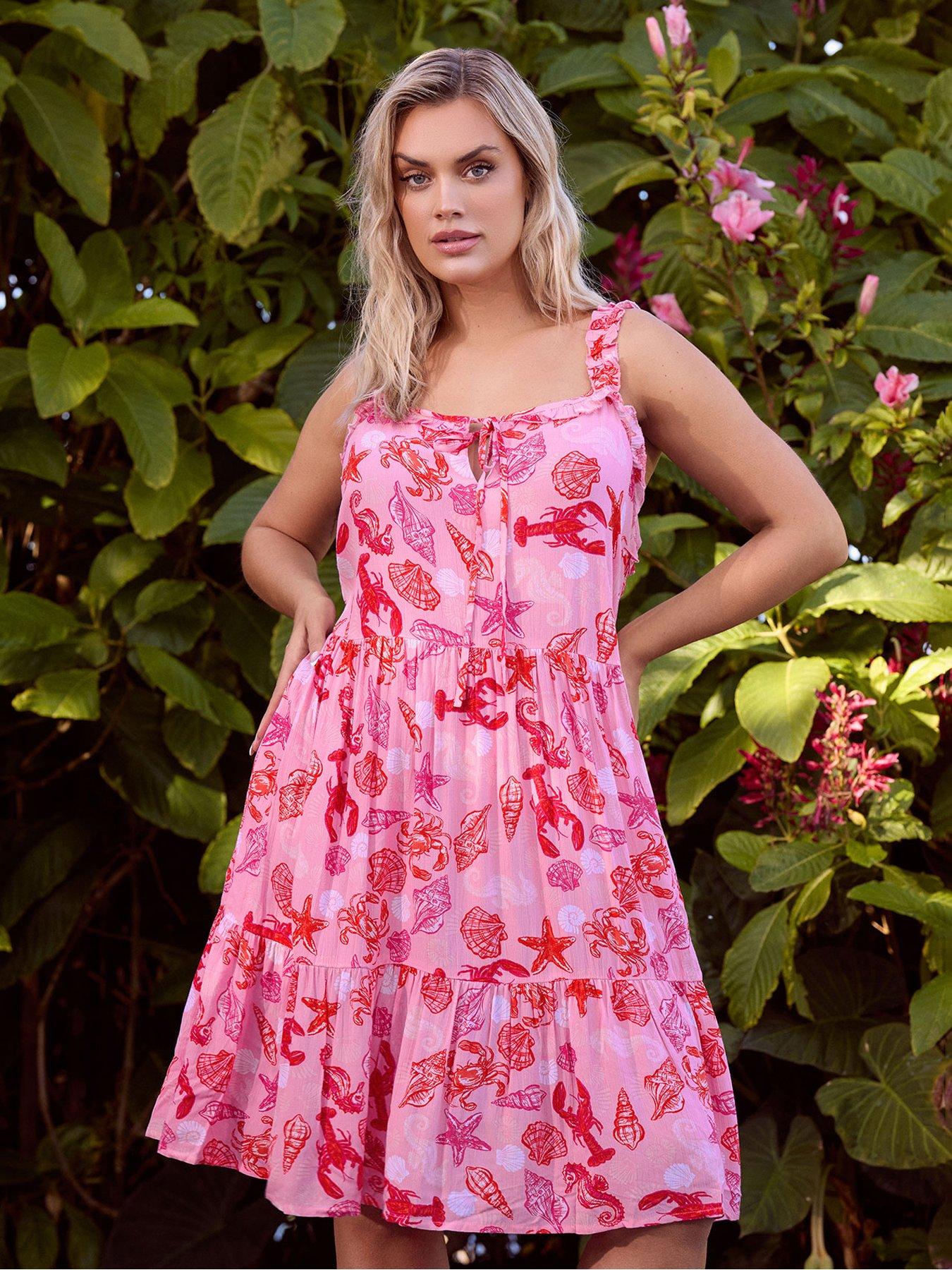 Yours Curve Crinkle Throw On Beach Dress - Pink