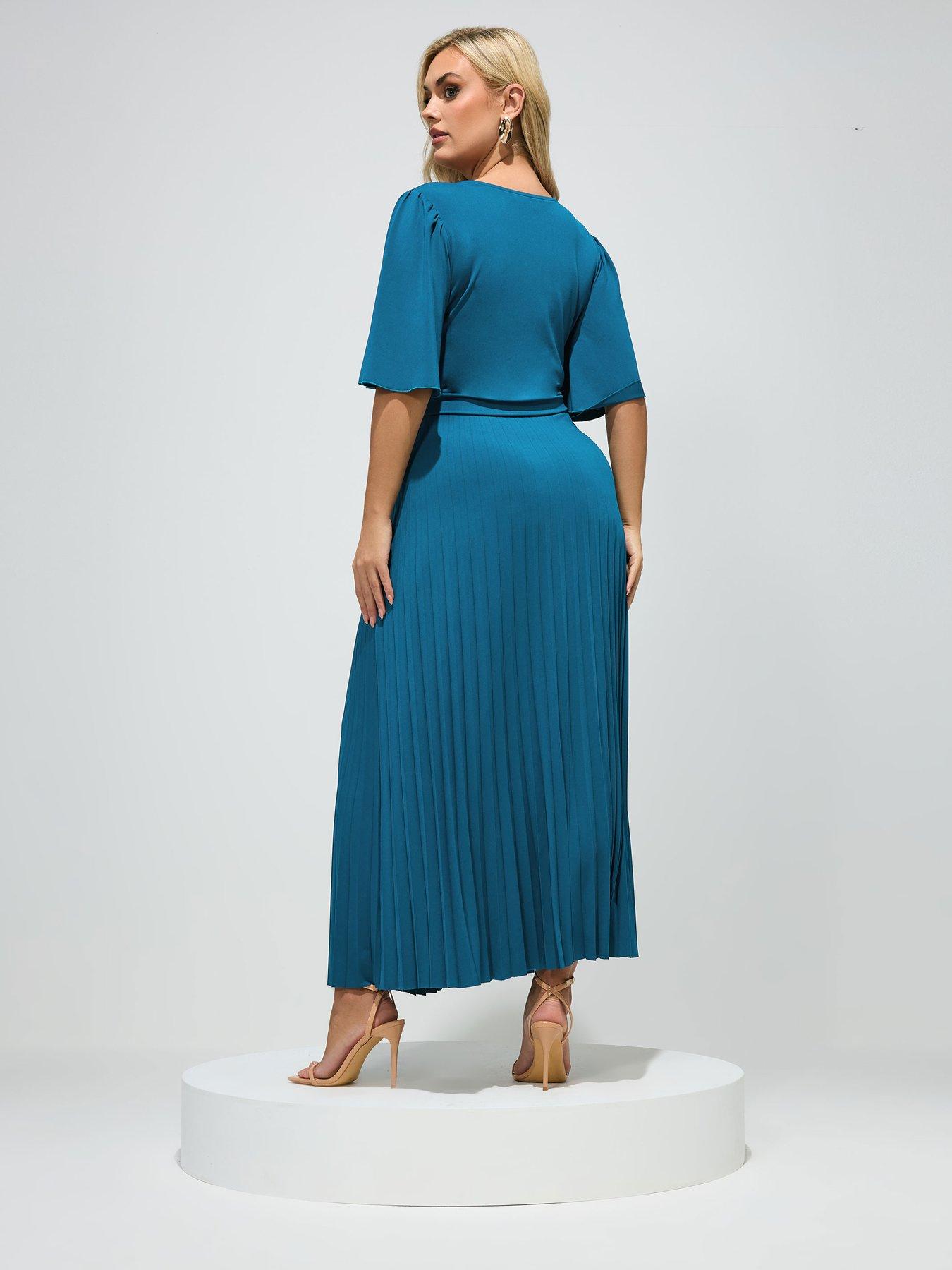 Image 2 of 4 of Yours Curve Pleated Knot Angel Sleeve Maxi Dress - Blue