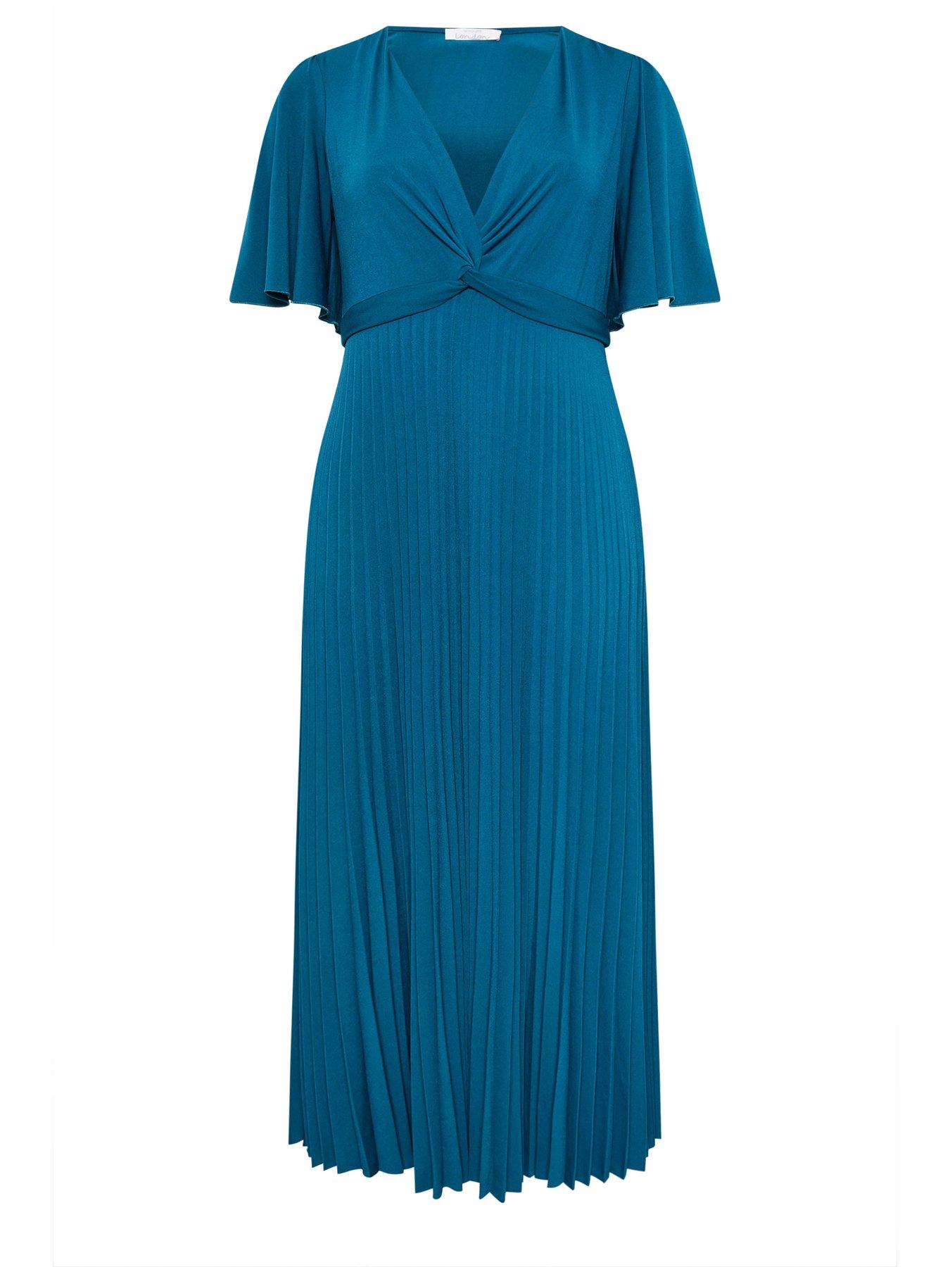 Image 4 of 4 of Yours Curve Pleated Knot Angel Sleeve Maxi Dress - Blue