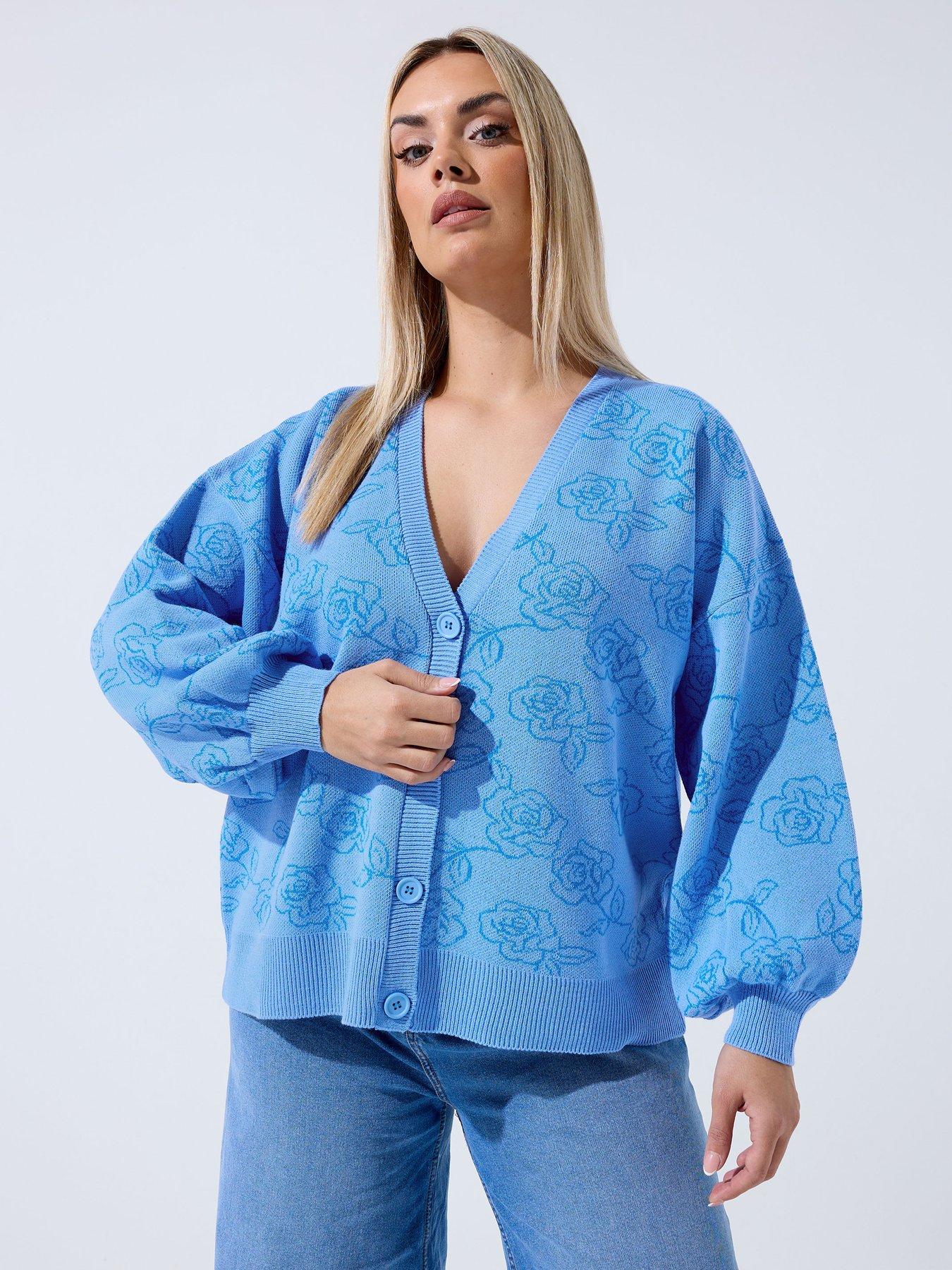 Image 1 of 5 of Yours Curve Rose Cardigan - Blue
