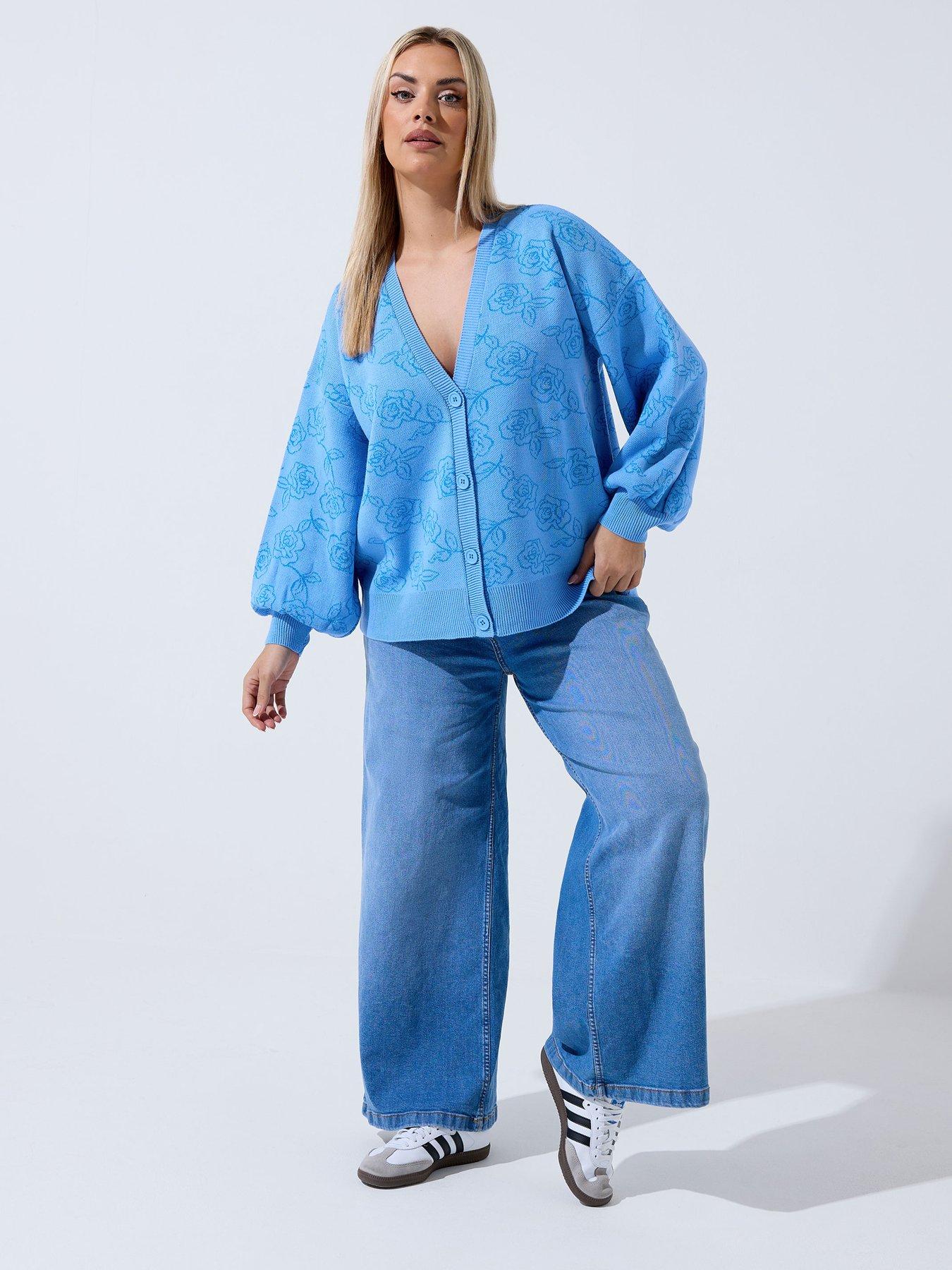 Image 3 of 5 of Yours Curve Rose Cardigan - Blue