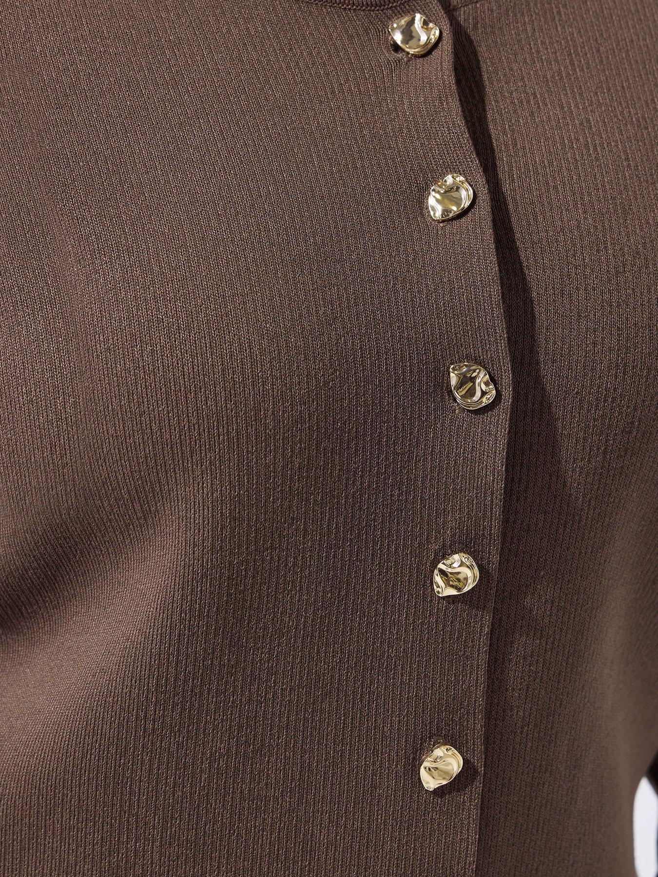  image of yours-curve-long-sleeve-button-knit-top-brown