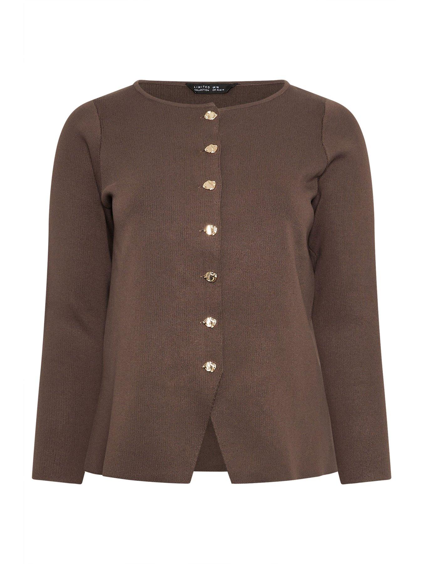  image of yours-curve-long-sleeve-button-knit-top-brown