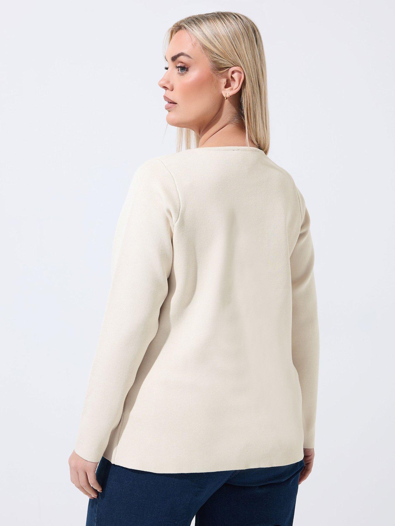  image of yours-curve-long-sleeve-button-knit-top-cream
