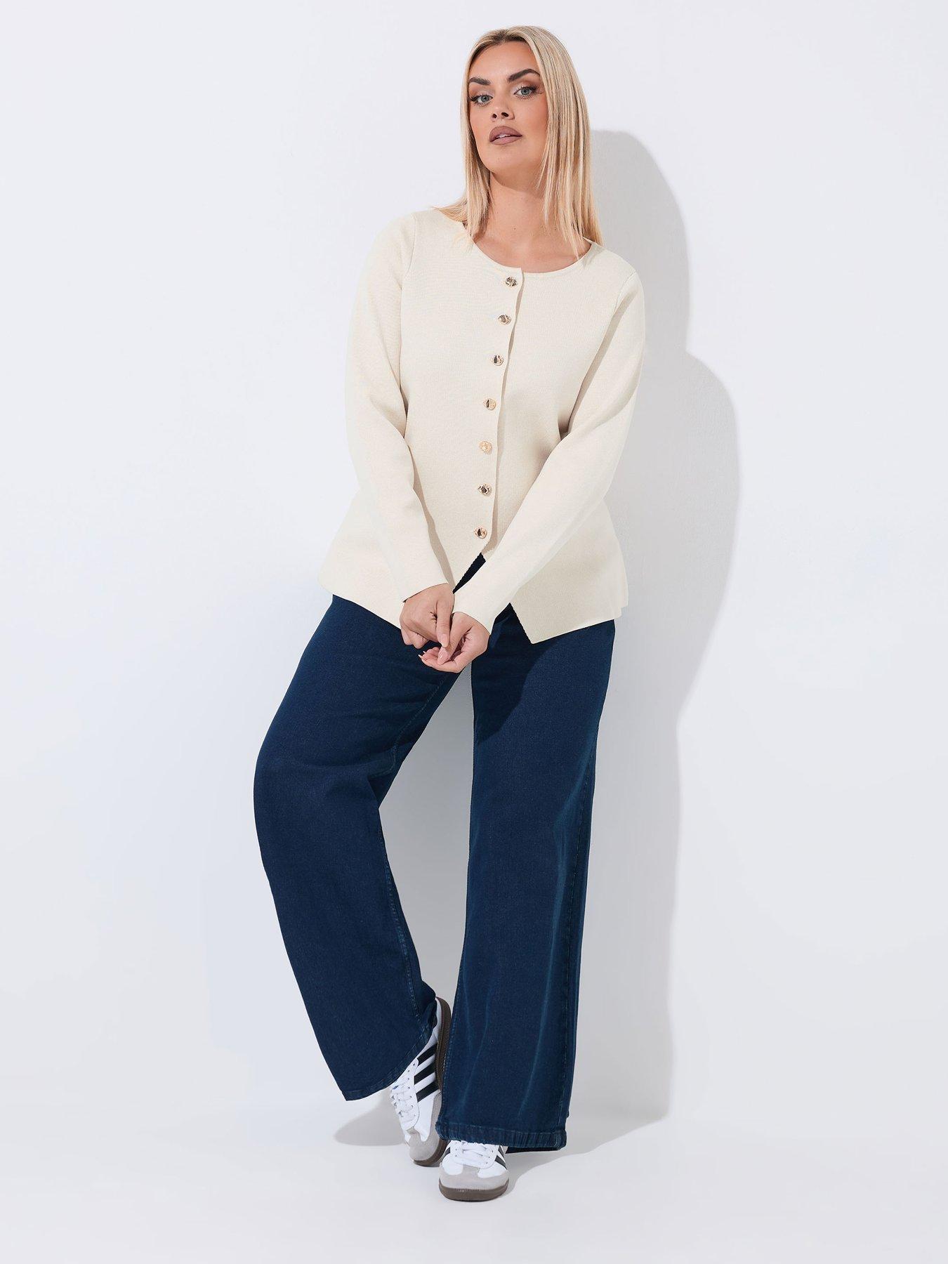  image of yours-curve-long-sleeve-button-knit-top-cream