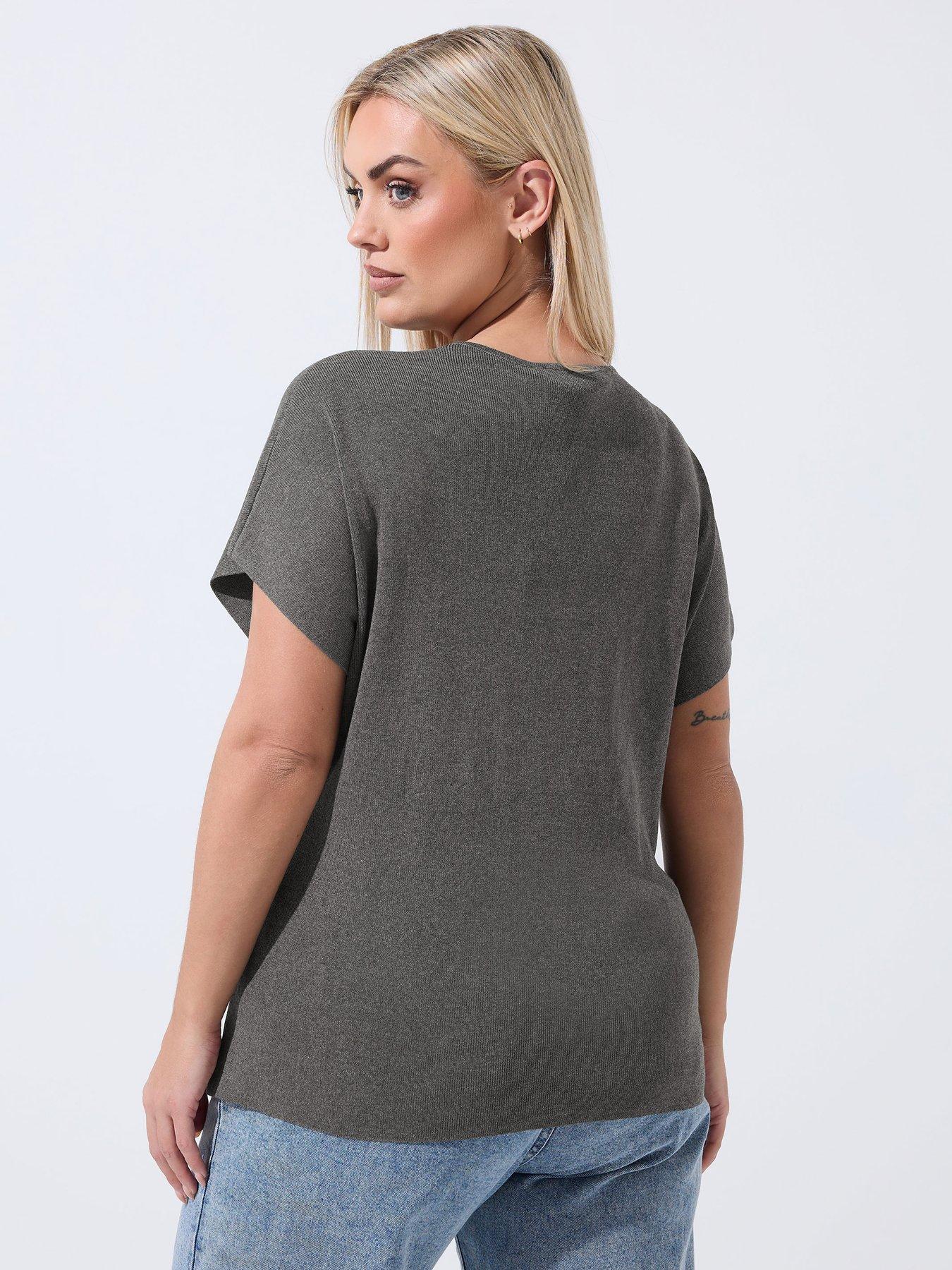 stillFront image of yours-curve-double-button-knit-top-grey