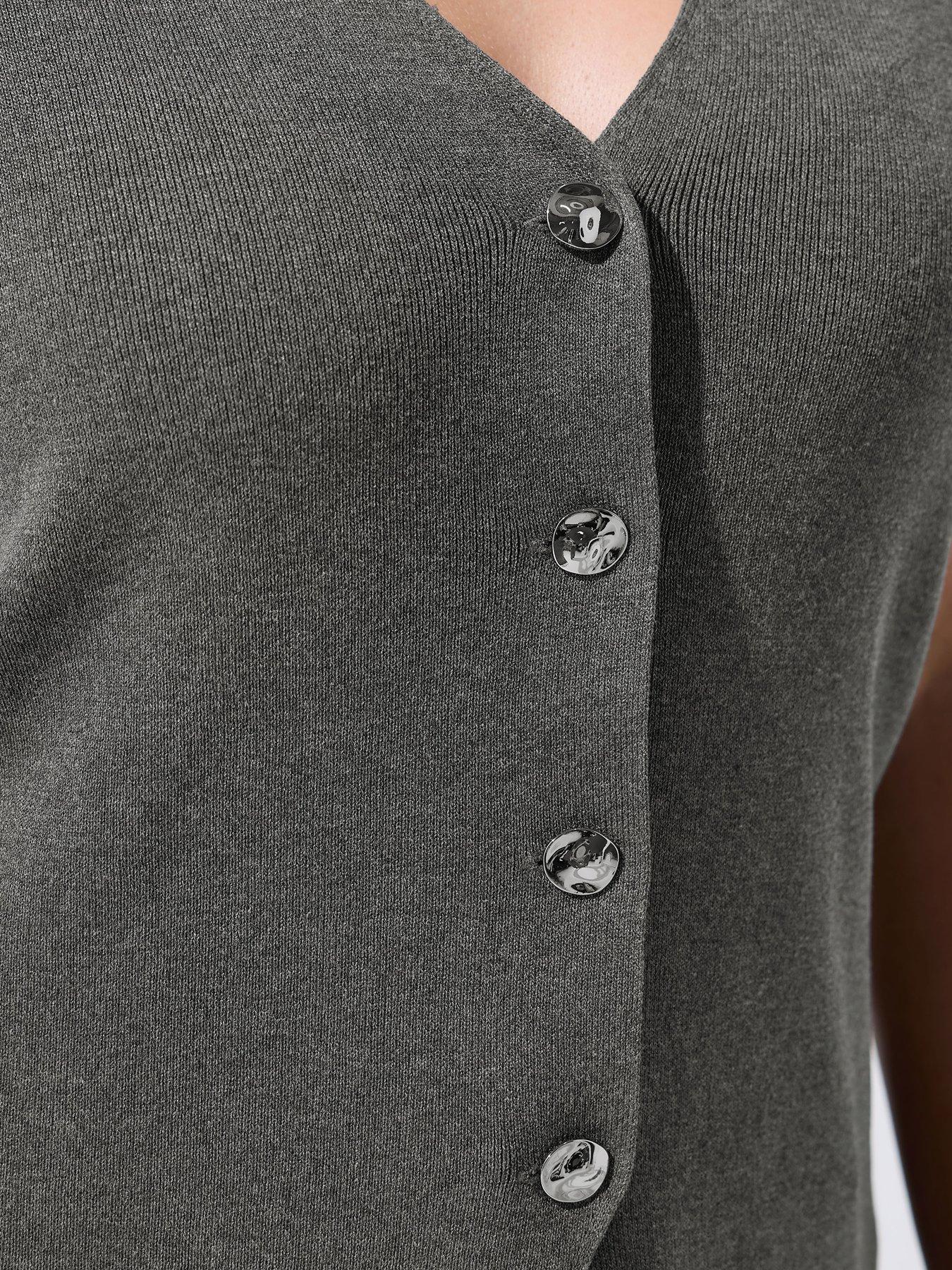  image of yours-curve-double-button-knit-top-grey