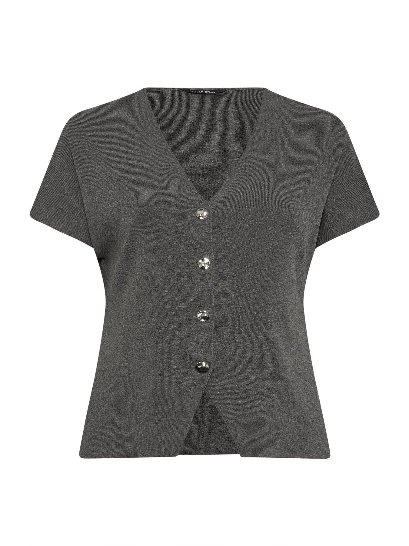  image of yours-curve-double-button-knit-top-grey