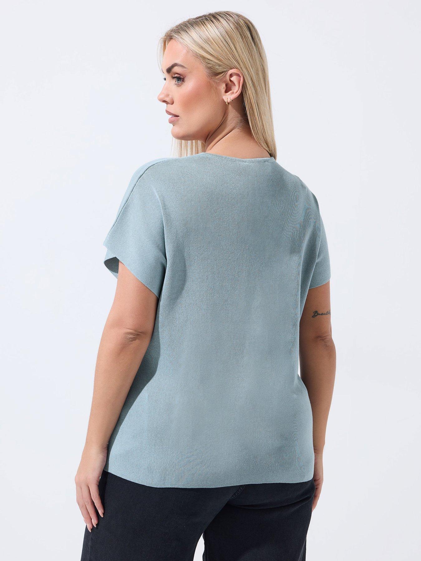  image of yours-curve-double-button-knit-top-blue