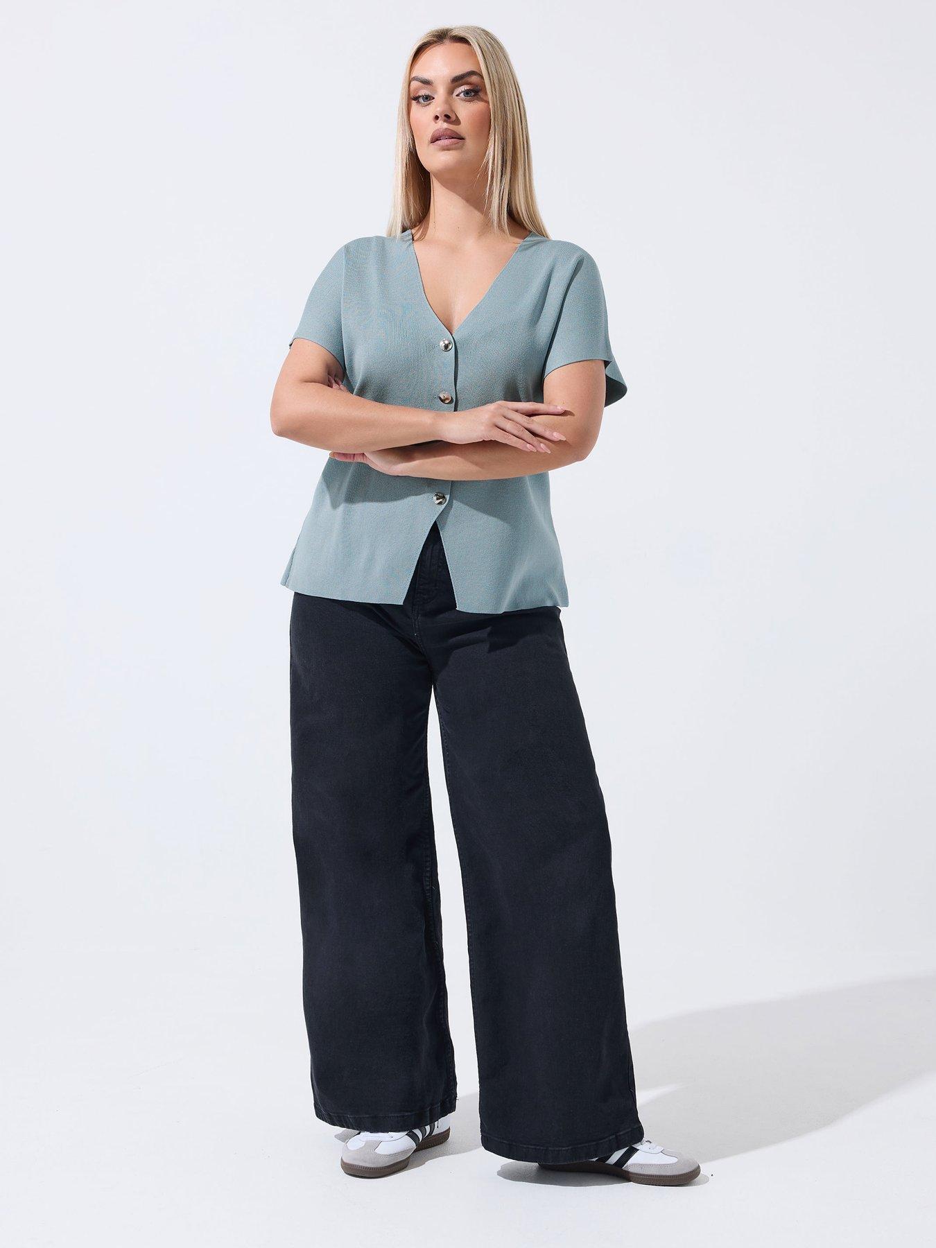 image of yours-curve-double-button-knit-top-blue