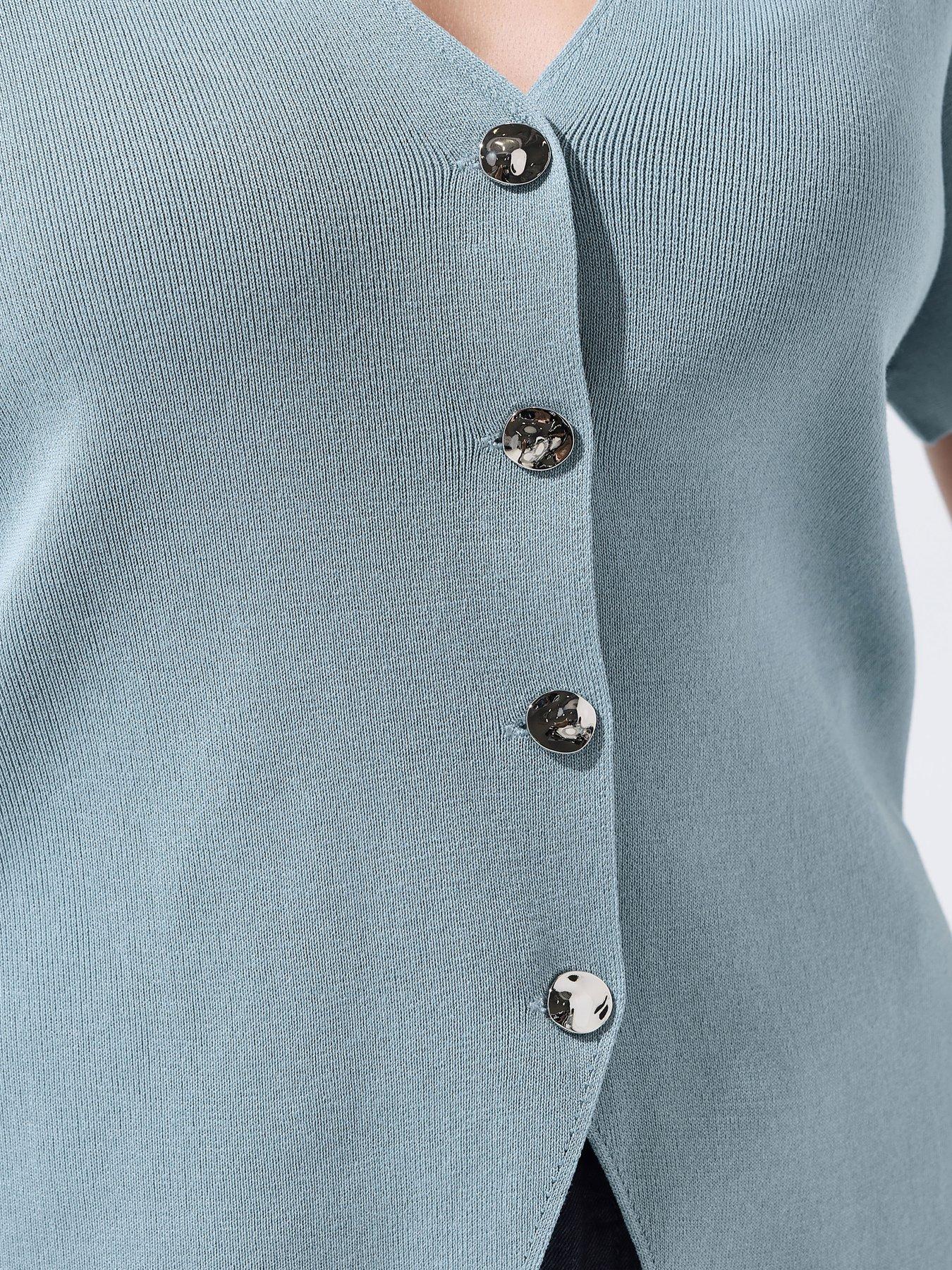  image of yours-curve-double-button-knit-top-blue