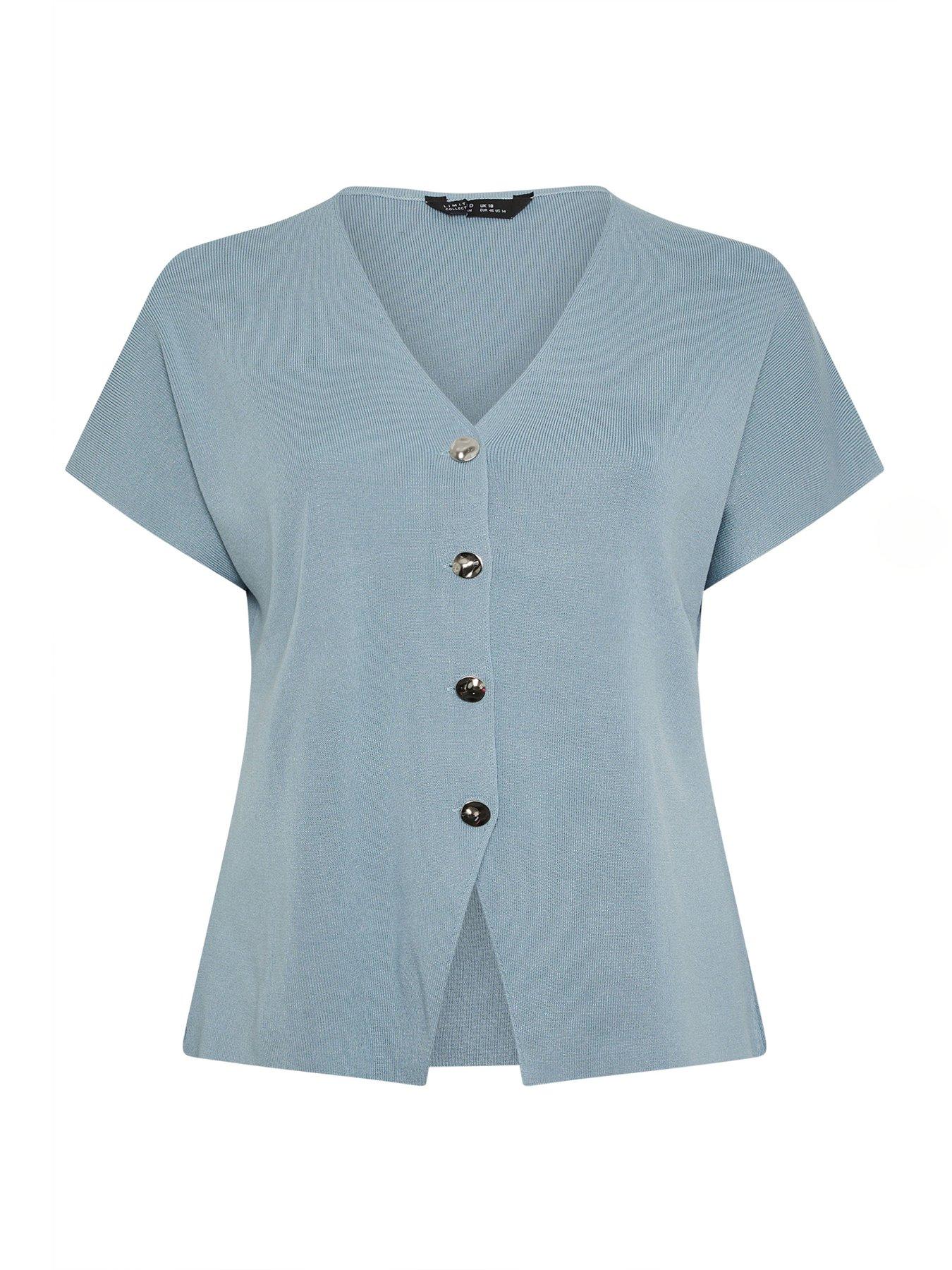  image of yours-curve-double-button-knit-top-blue
