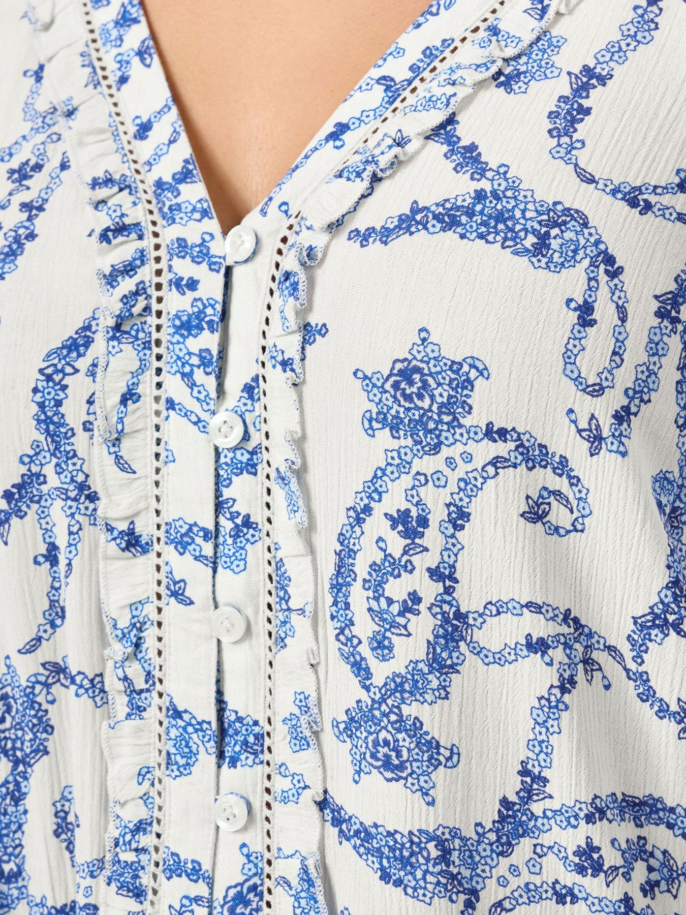 Image 4 of 5 of Yours Curve Ruffle Placket Gypsy Blouse - Blue