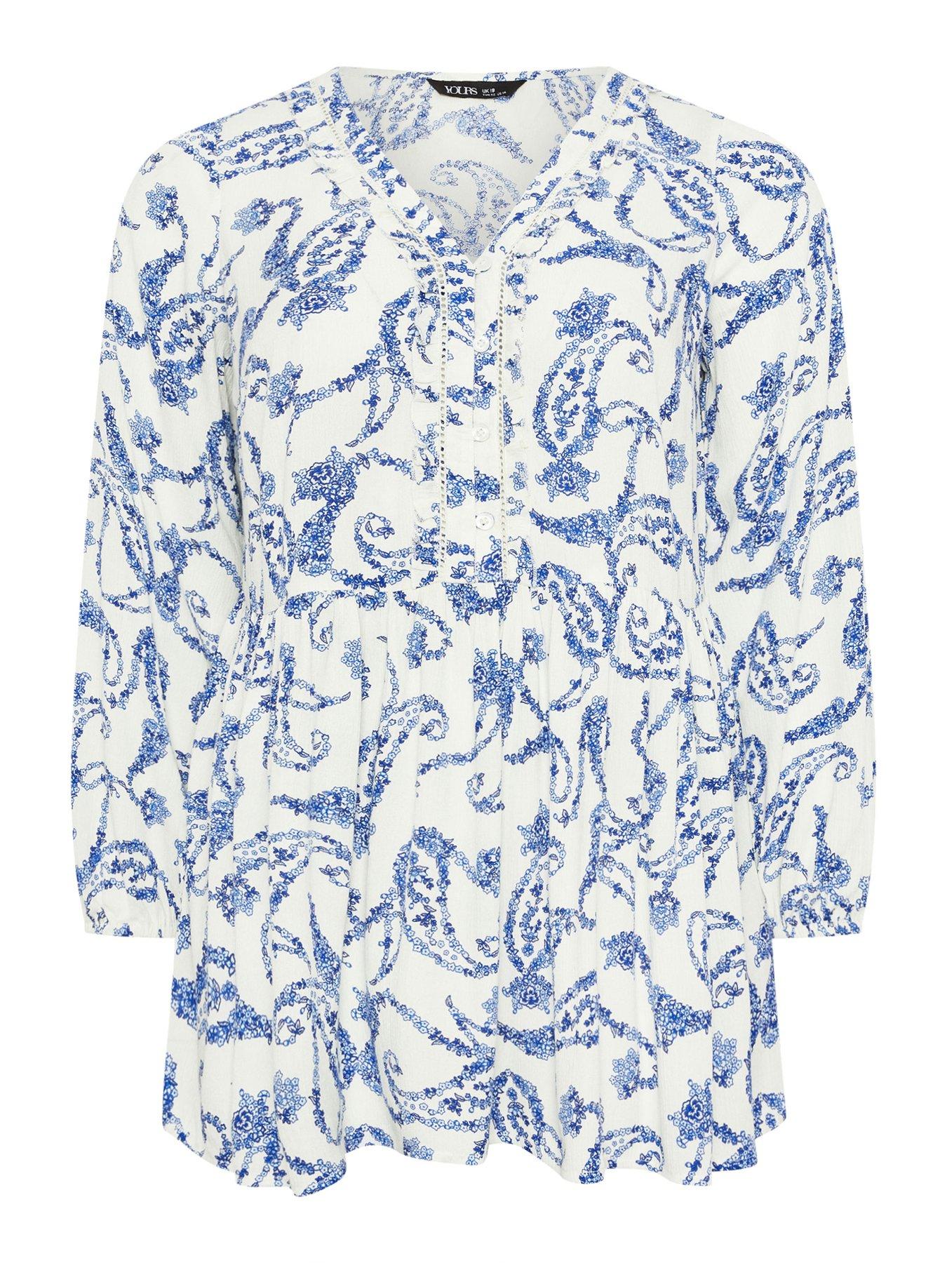 Image 5 of 5 of Yours Curve Ruffle Placket Gypsy Blouse - Blue