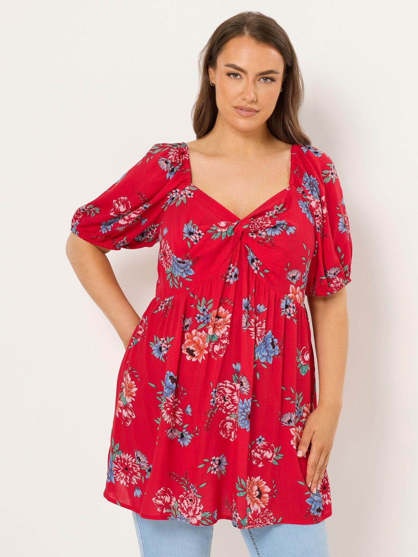 front image of yours-curve-twist-front-blouse-red