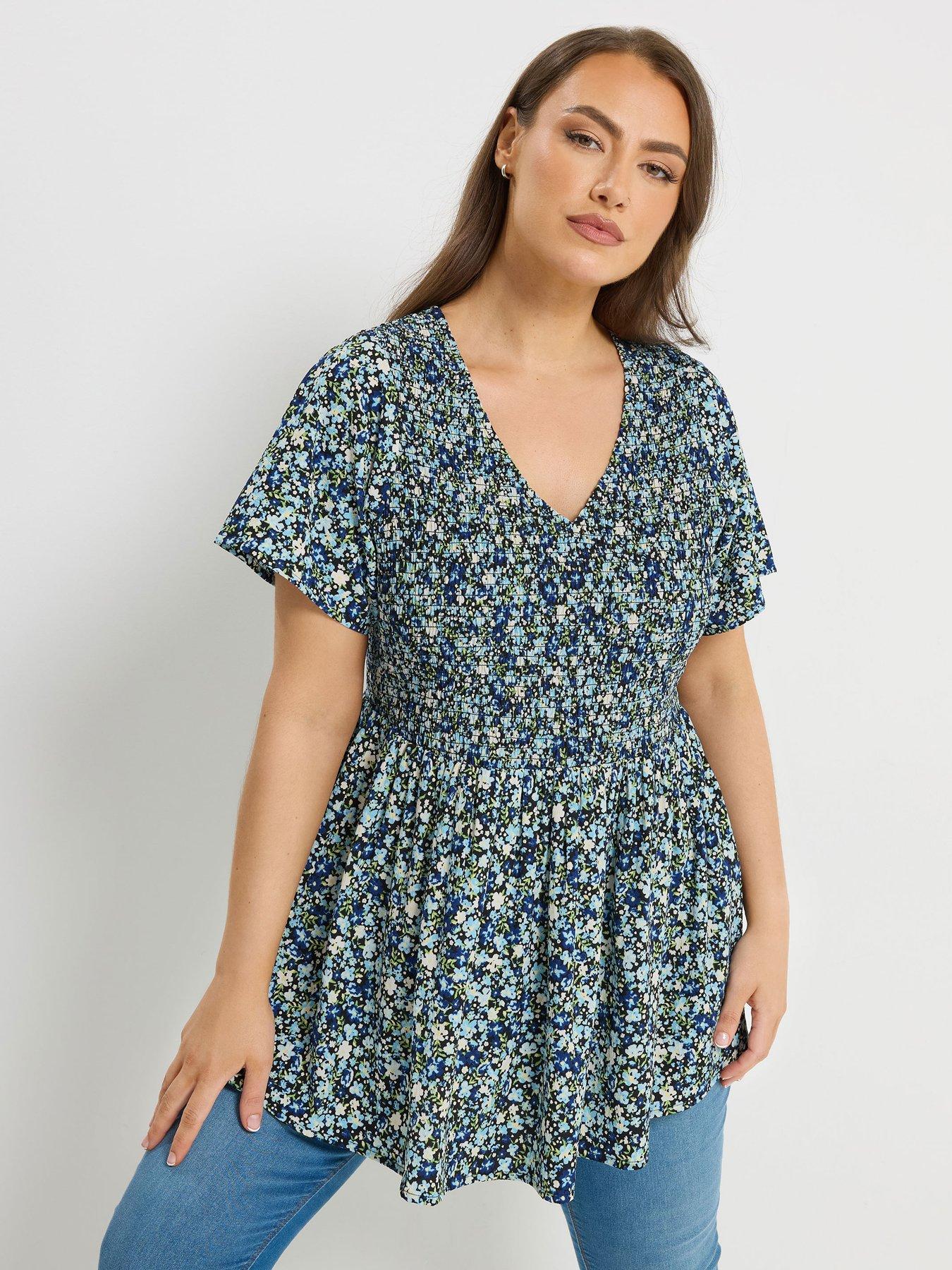 Yours Curve Textured Shirred Peplum Top - Black