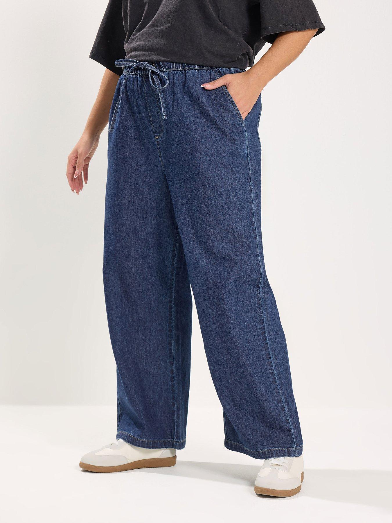 Yours Curve Wide Leg Puddle Jean - Blue