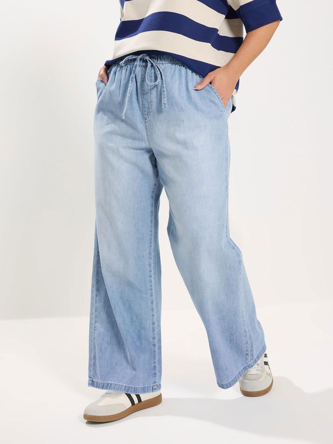 Yours Curve Wide Leg Jeans - Blue