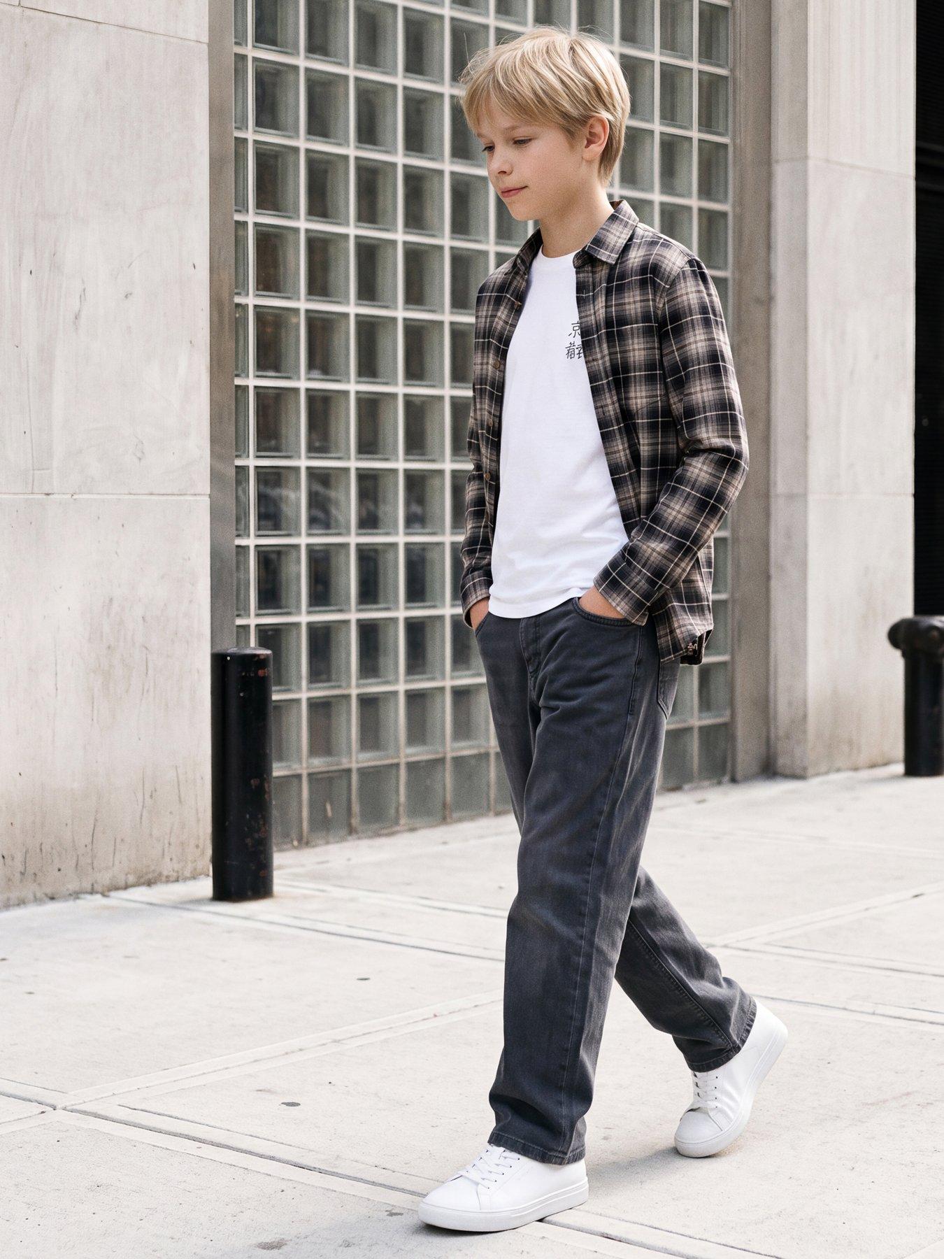 Jack & Jones Junior Boys James Flannel Long Sleeve Check Shirt - Black