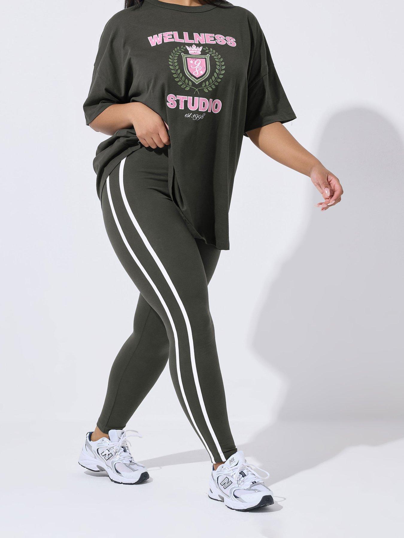  image of yours-curve-active-side-stripe-leggings-grey