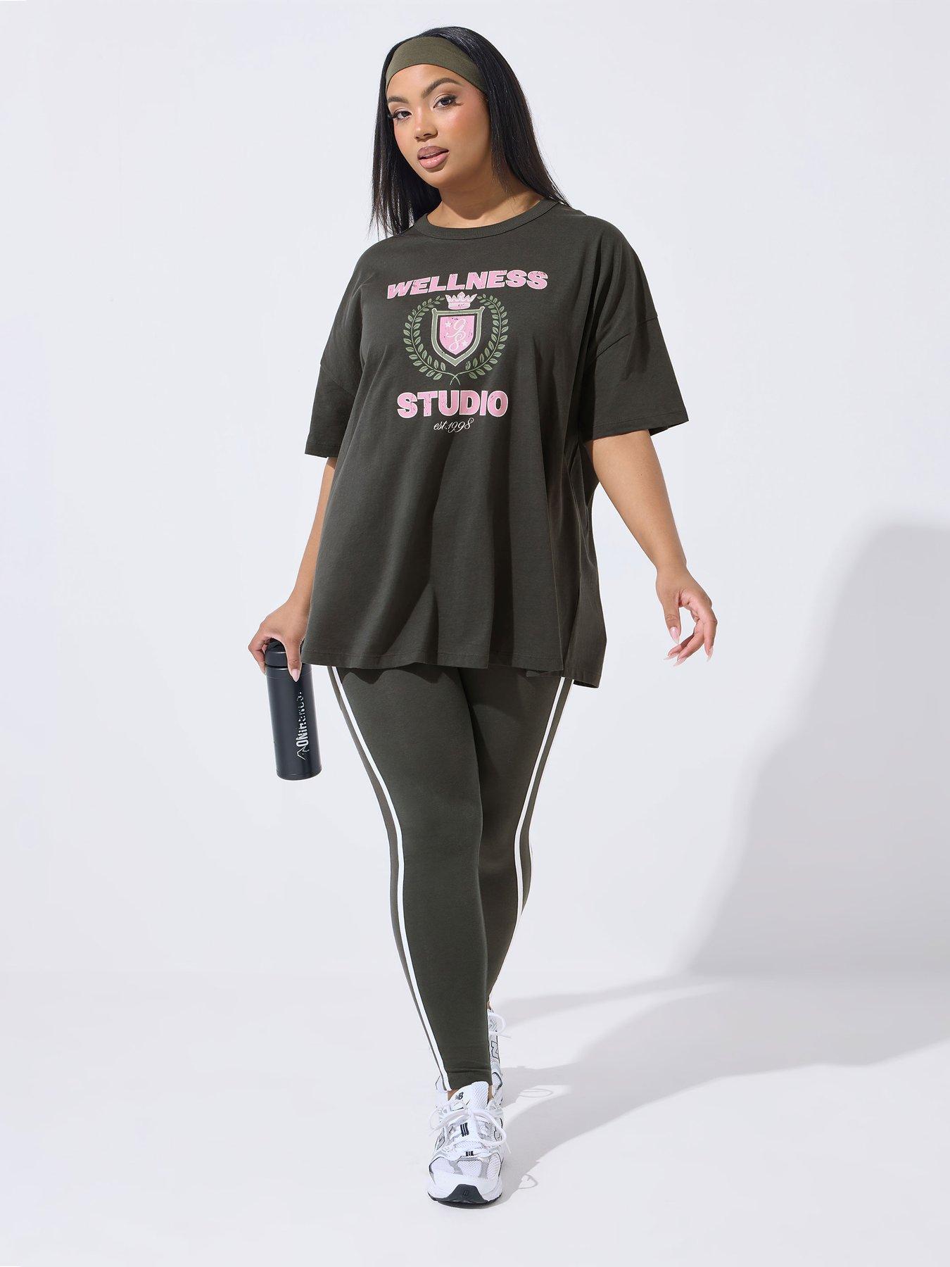  image of yours-curve-active-side-stripe-leggings-grey