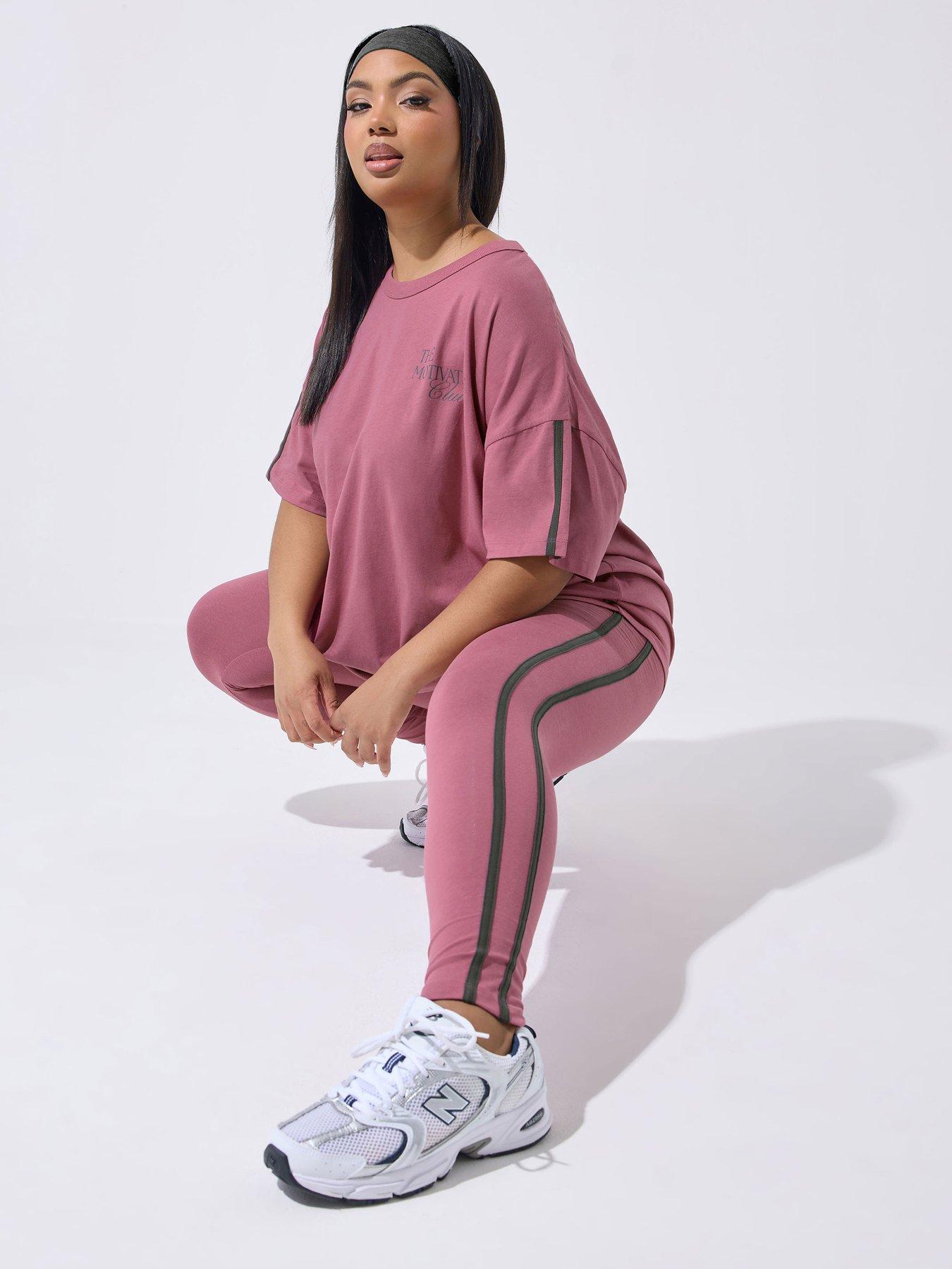  image of yours-curve-active-side-stripe-leggings-pink