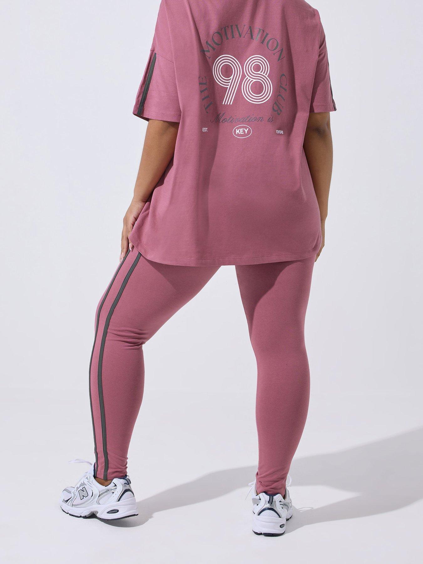  image of yours-curve-active-side-stripe-leggings-pink