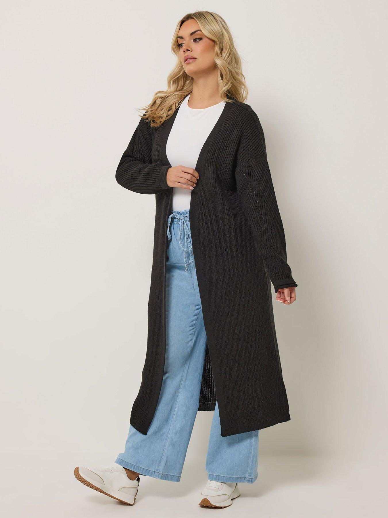 front image of yours-curve-maxi-cardigan-black