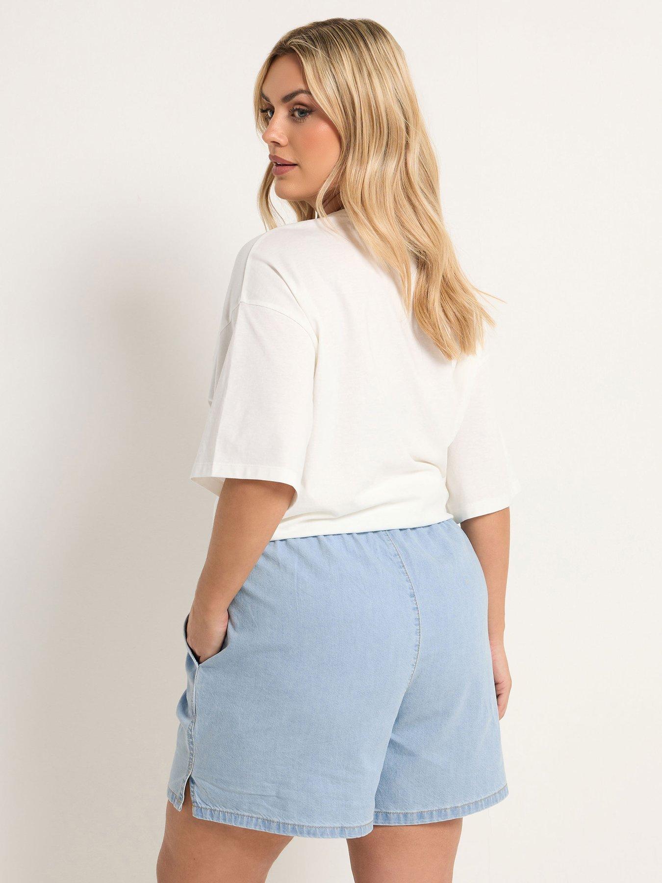 Image 2 of 5 of Yours Curve Boxer Style Denim Short - Blue