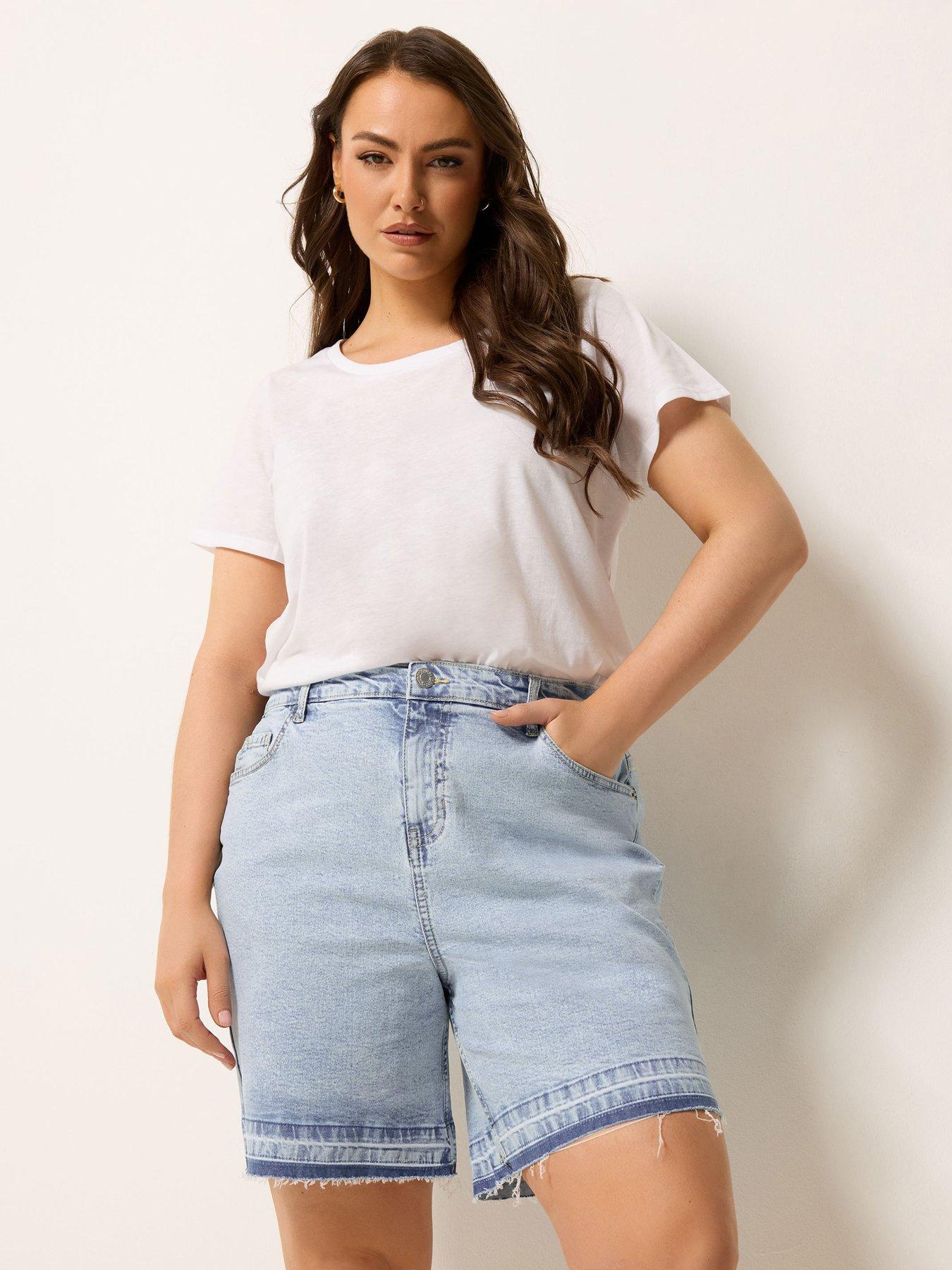 Yours Curve Tie Dye Hem Denim Short