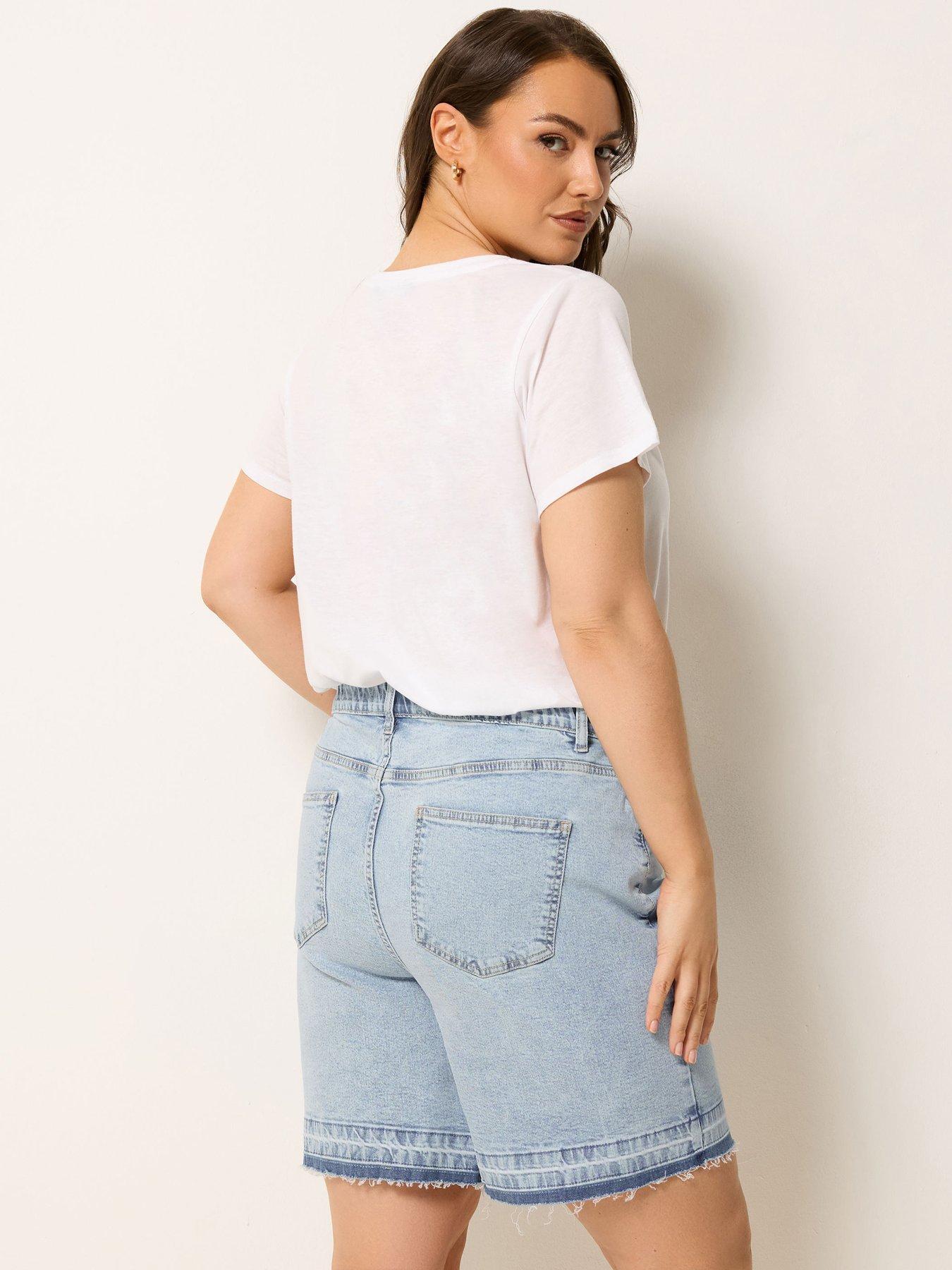 Image 2 of 5 of Yours Curve Tie Dye Hem Denim Short - Blue