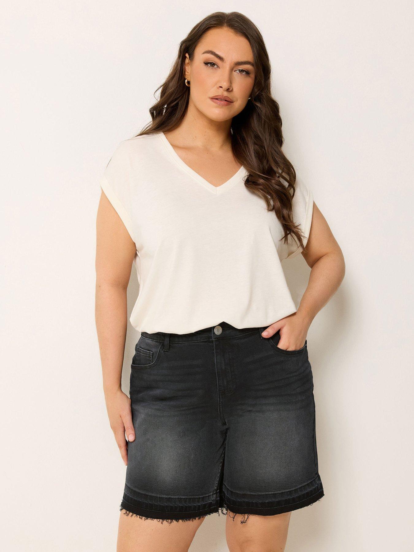 Yours Curve Tie Dye Hem Denim Short - Black