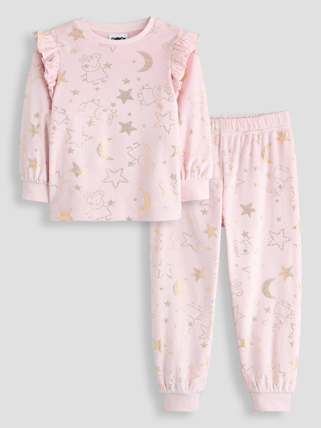 Image 1 of 6 of The Very Collection Peppa Pig Foil Frill Sleeve Fleece Pyjamas - Pink