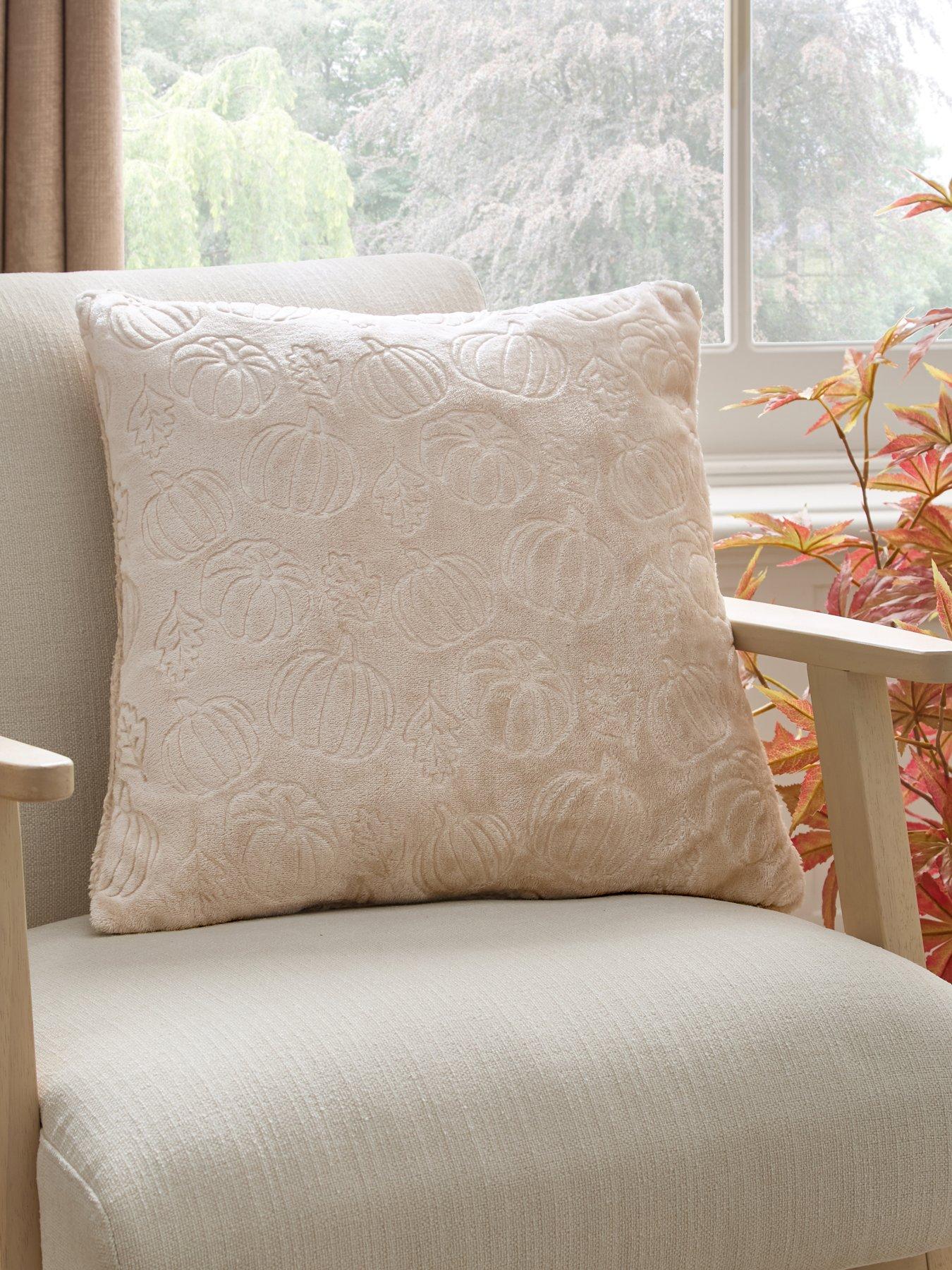 The Very Collection Pumpkin Embossed Fleece Cushion - Natural