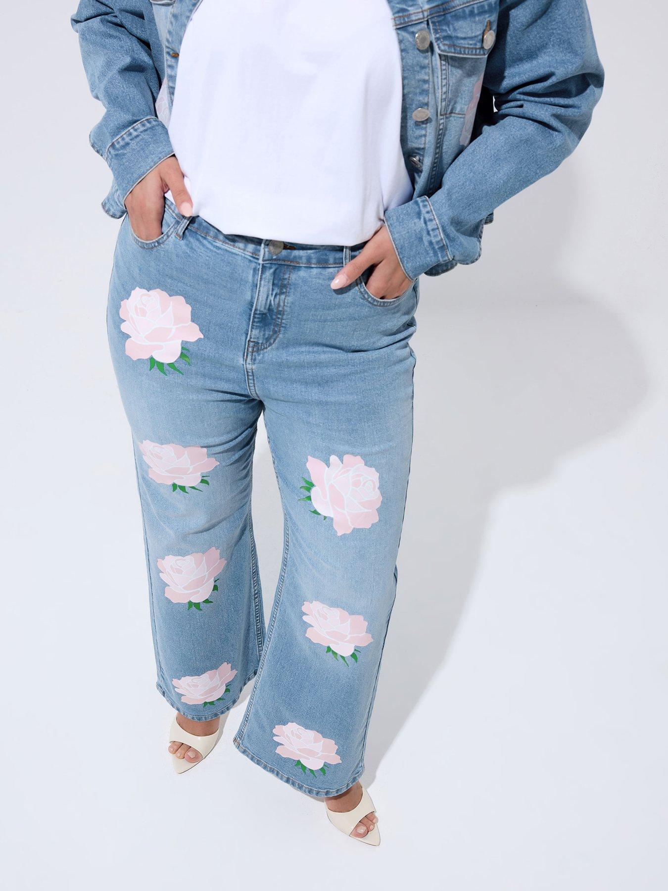 Image 1 of 6 of Yours Curve Rose Printed Jean - Blue