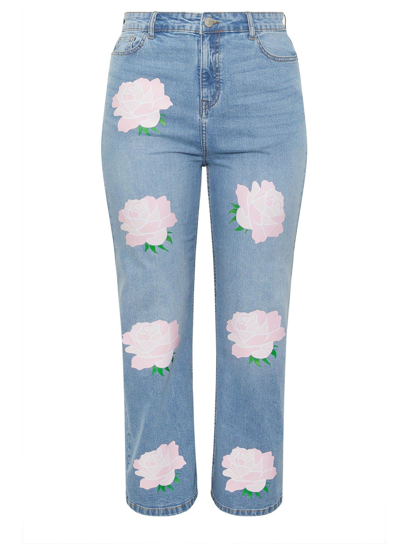 Image 6 of 6 of Yours Curve Rose Printed Jean - Blue