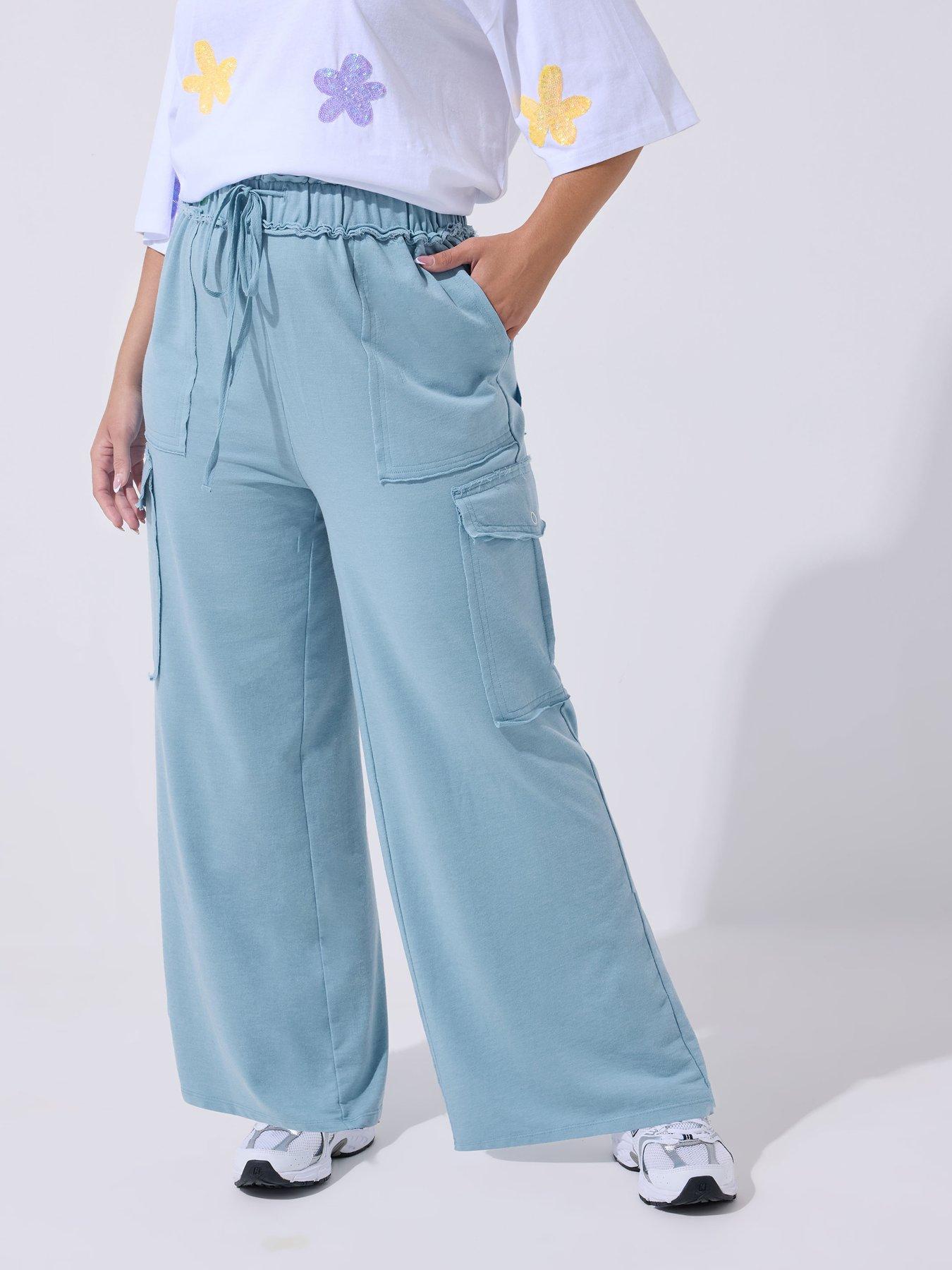 Image 1 of 5 of Yours Curve Washed Cargo Joggers - Blue