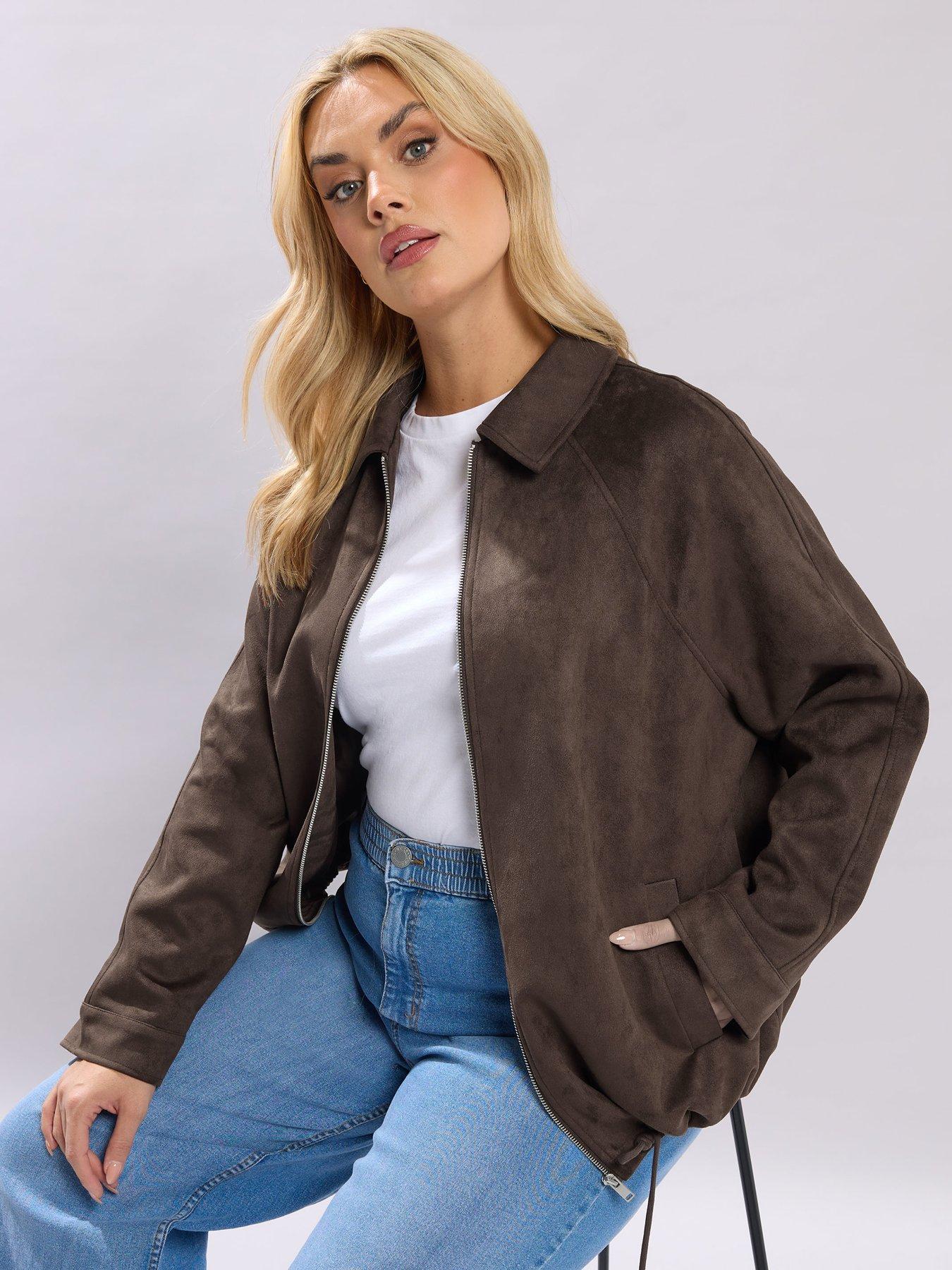 Image 1 of 5 of Yours Curve Suedette Bomber - Brown