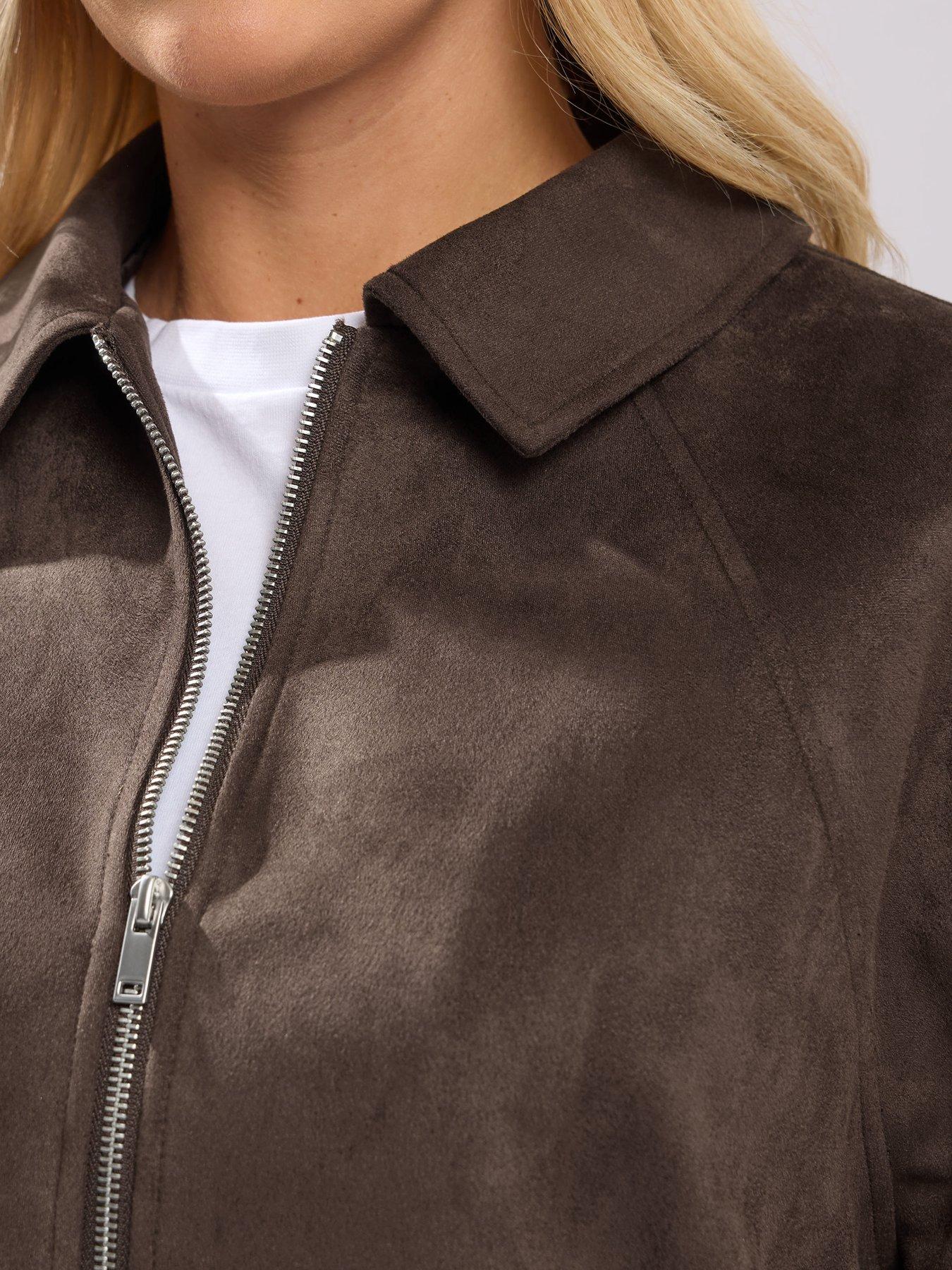 Image 4 of 5 of Yours Curve Suedette Bomber - Brown