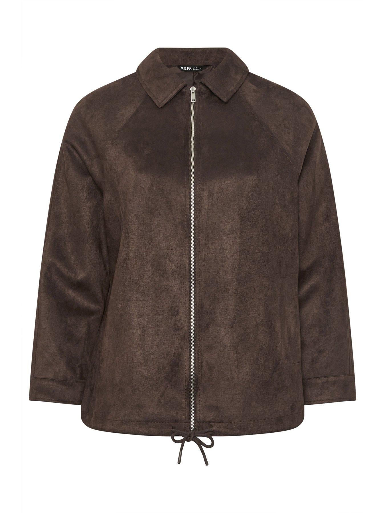 Image 5 of 5 of Yours Curve Suedette Bomber - Brown