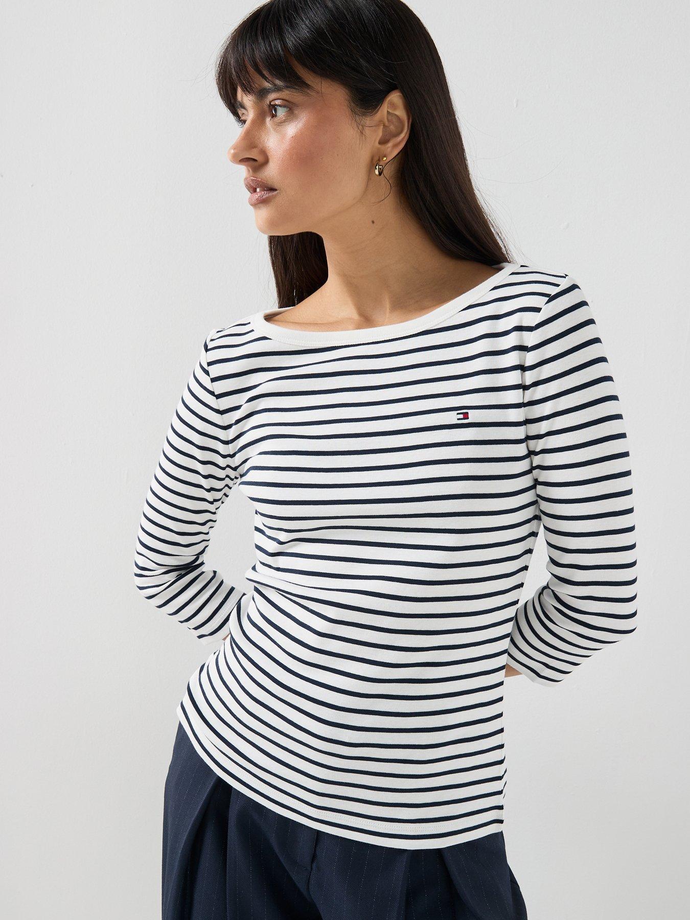 Image 1 of 5 of Tommy Hilfiger Cody Boat Neck 3/4 Sleeve T-Shirt - Blue