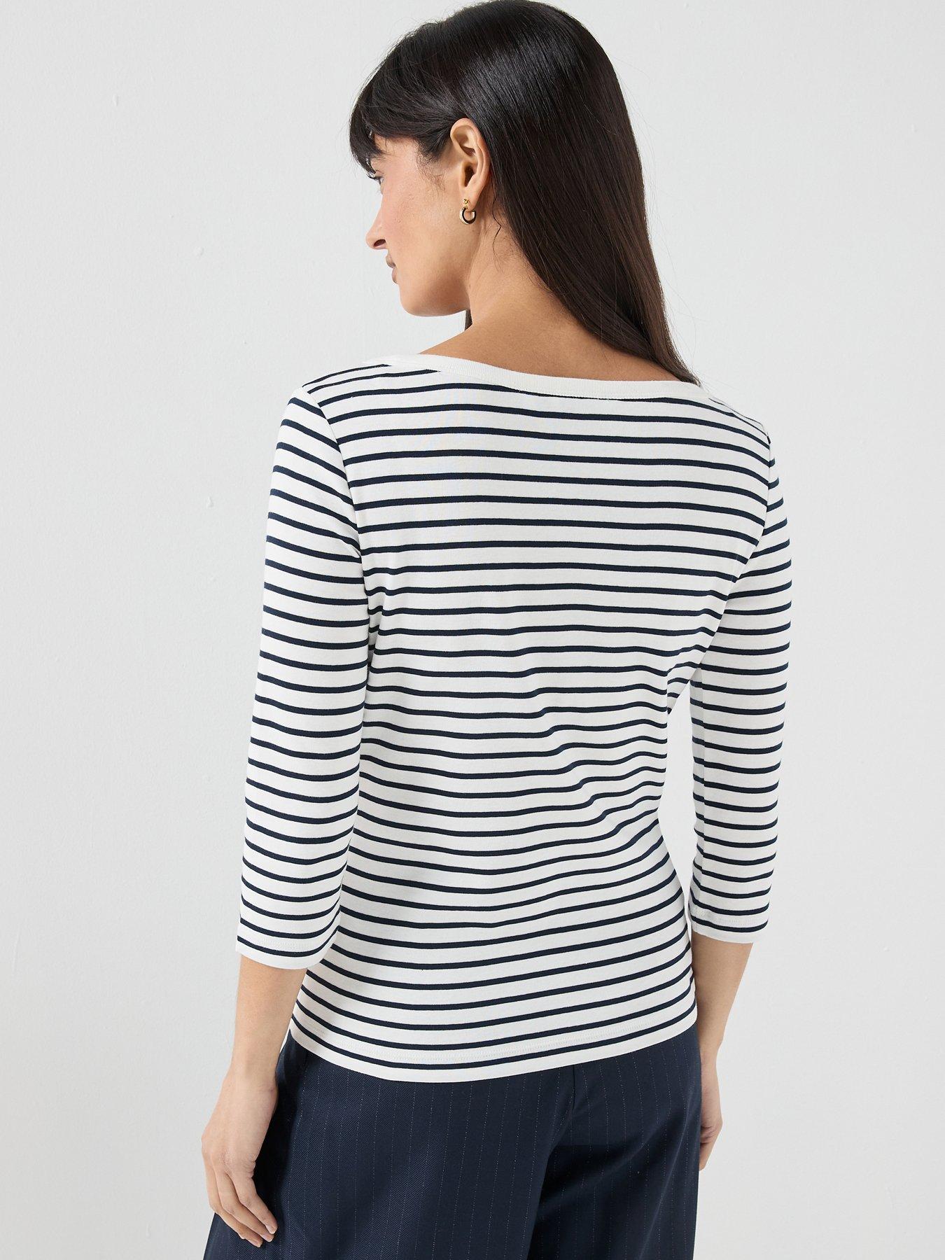 Image 2 of 5 of Tommy Hilfiger Cody Boat Neck 3/4 Sleeve T-Shirt - Blue