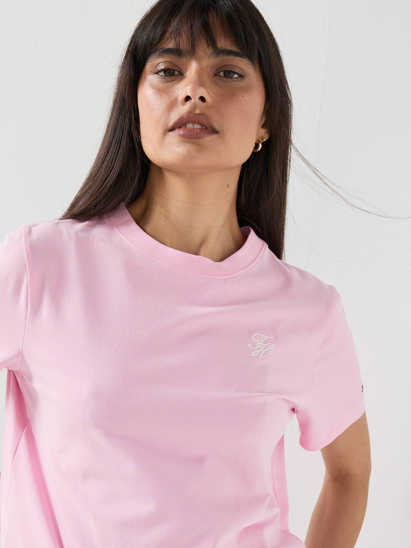 Image 4 of 5 of Tommy Hilfiger Logo Embroidery Crew Neck T-shirt - Pink