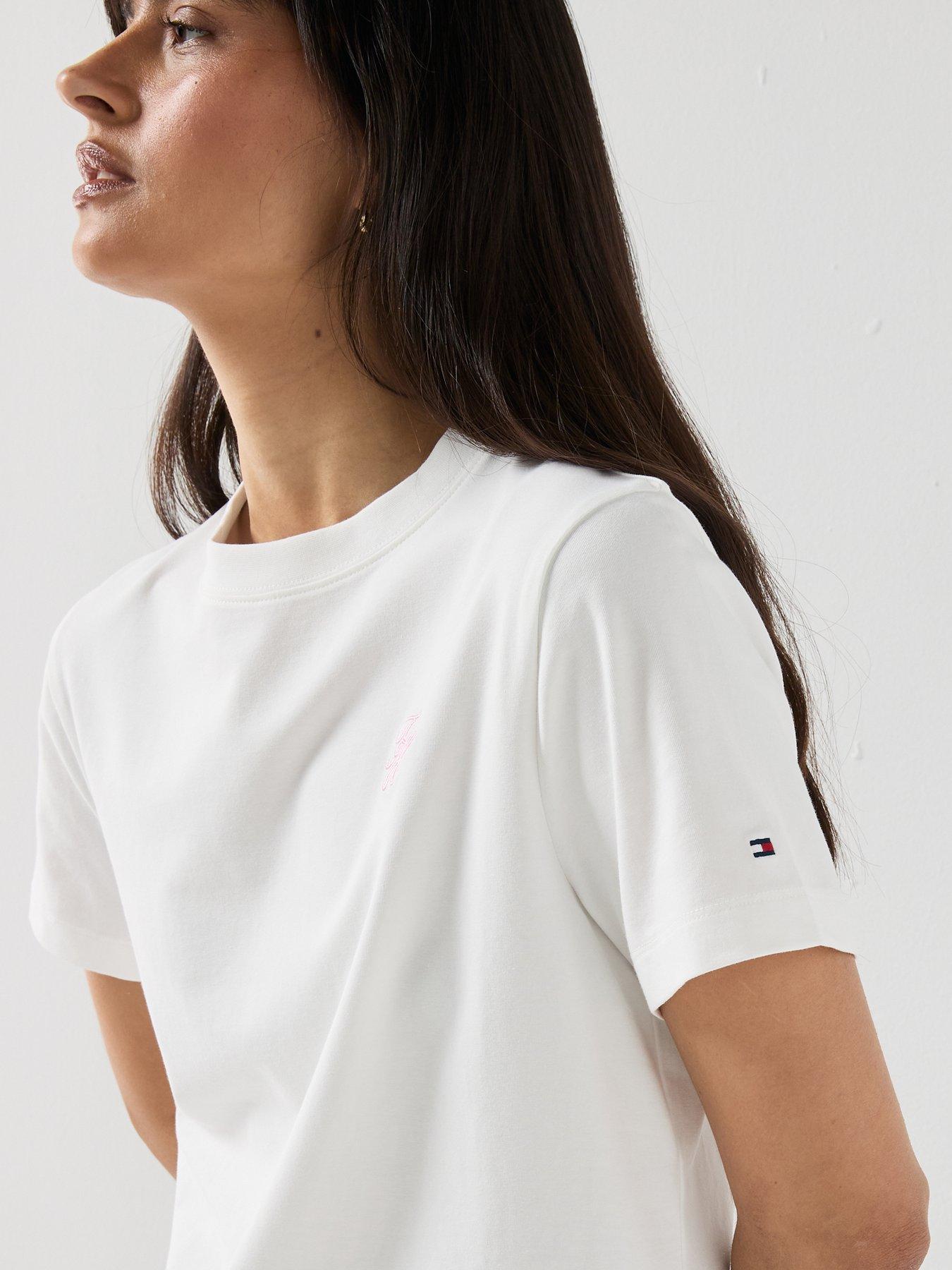 Image 4 of 5 of Tommy Hilfiger Logo Embroidery Crew Neck T-shirt - Cream