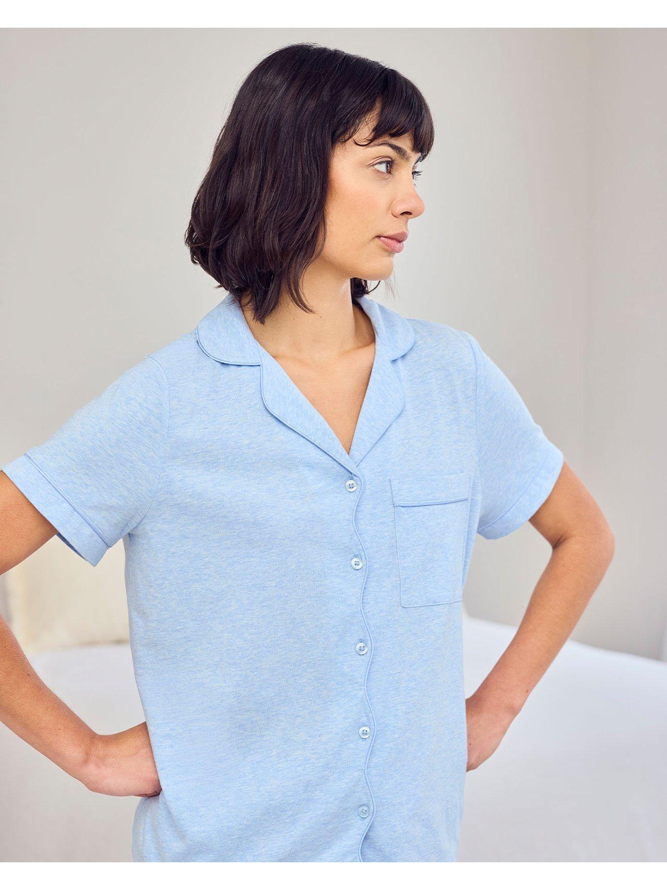 Image 5 of 6 of CHELSEA PEERS Cotton Scallop Edge Short Pyjama Set - Blue