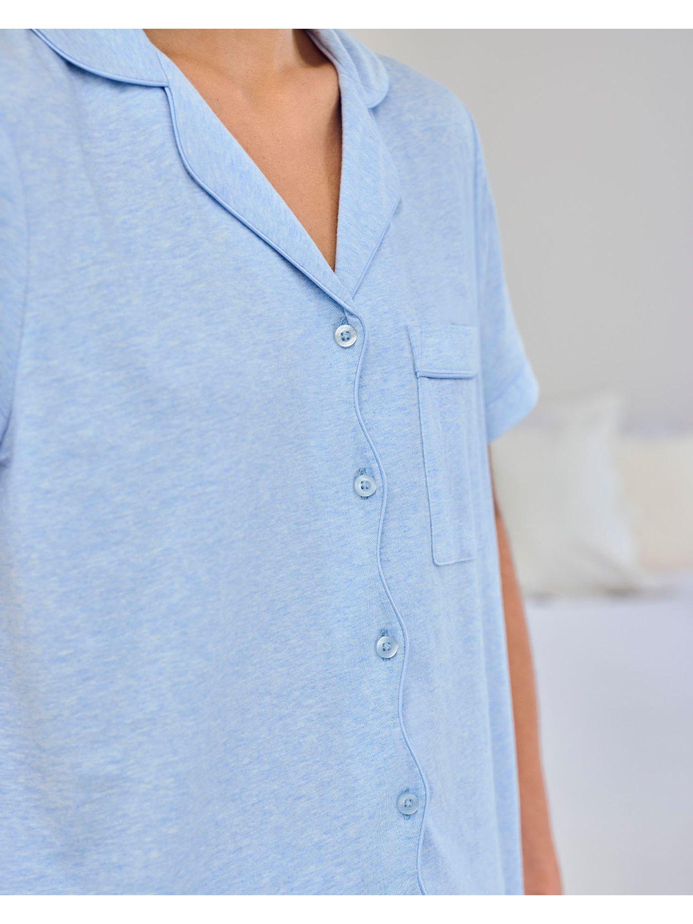 Image 6 of 6 of CHELSEA PEERS Cotton Scallop Edge Short Pyjama Set - Blue