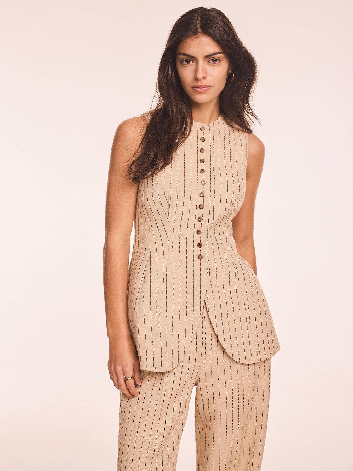 Image 1 of 6 of Mint Velvet Pinstripe Waistcoat - Neutral