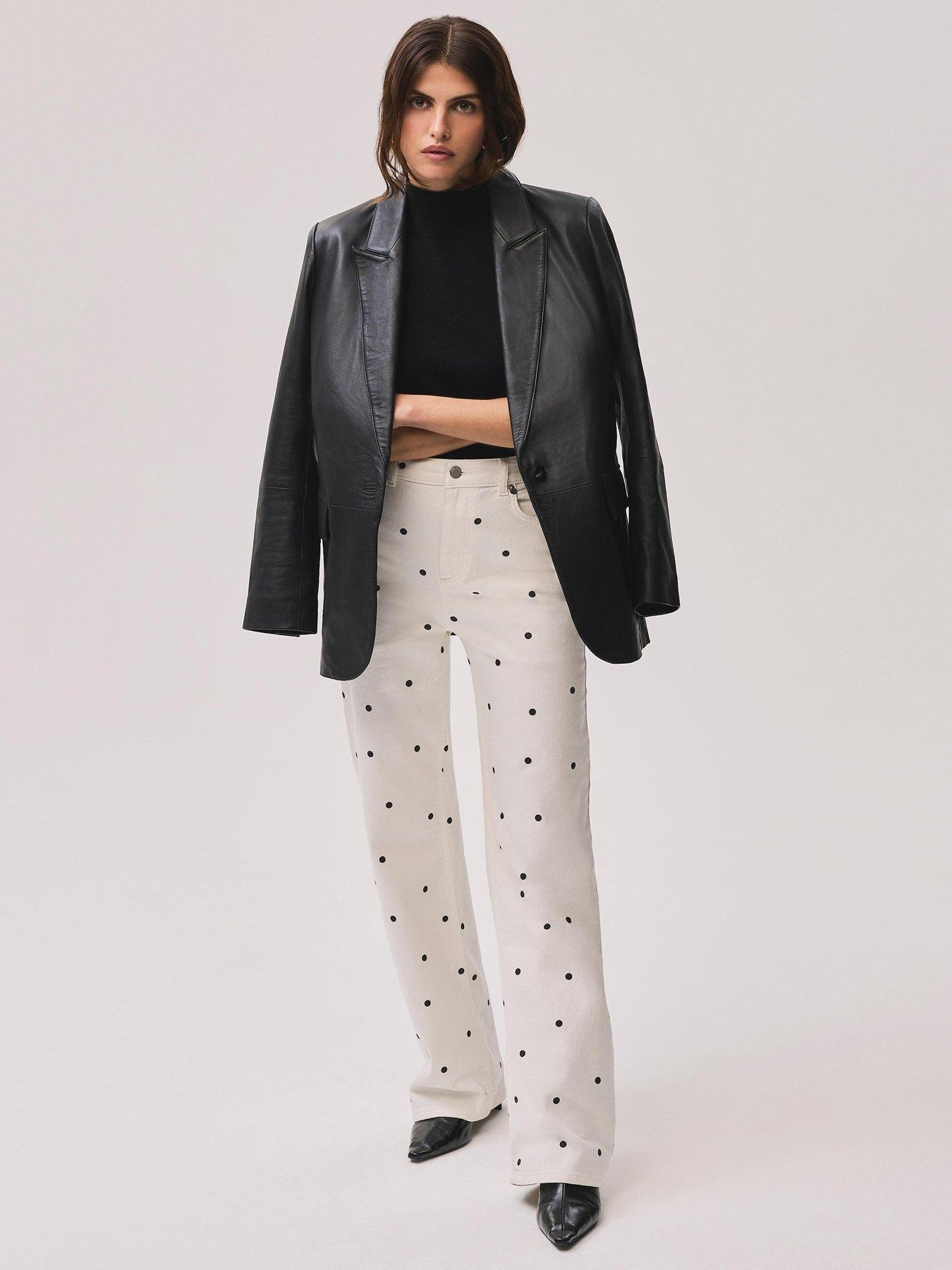 Mint Velvet Polka Dot Straight Jean - White
