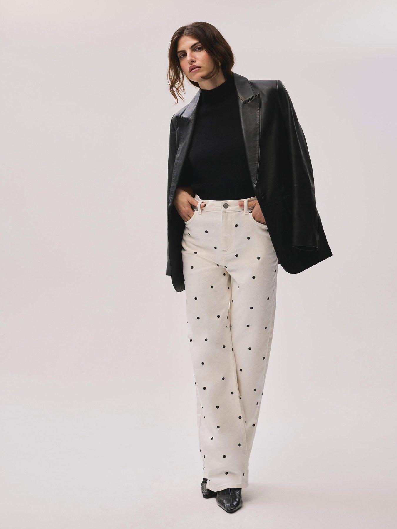 Image 3 of 6 of Mint Velvet Polka Dot Straight Jean - White